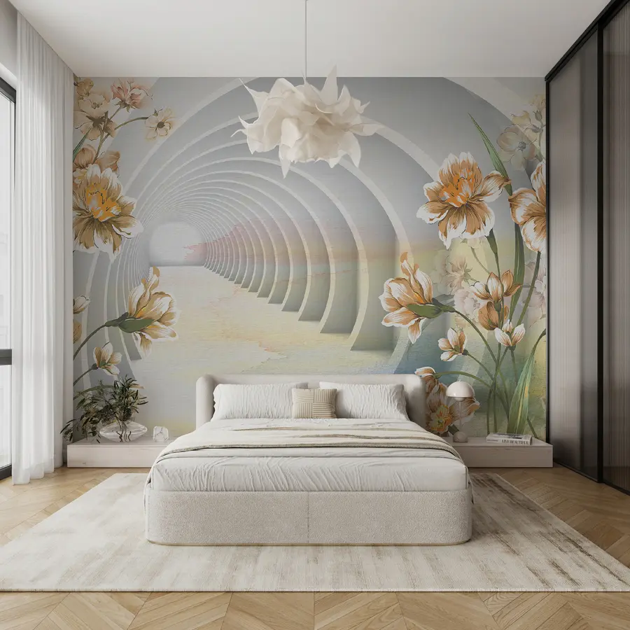 Fototapet 3D tunel a květiny u04401