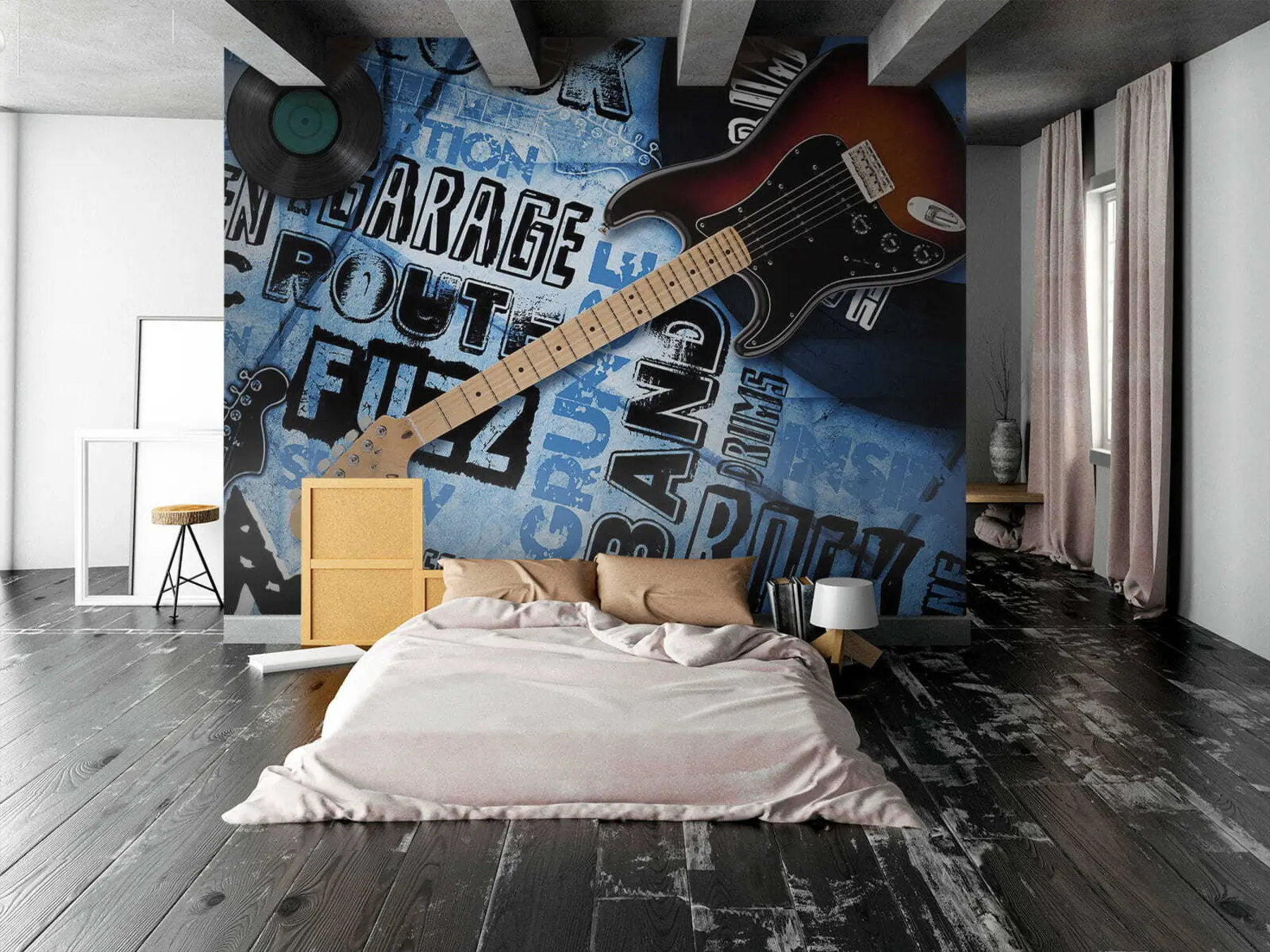 Fototapet Hudební nástroj, kytara a modrá barva u06794