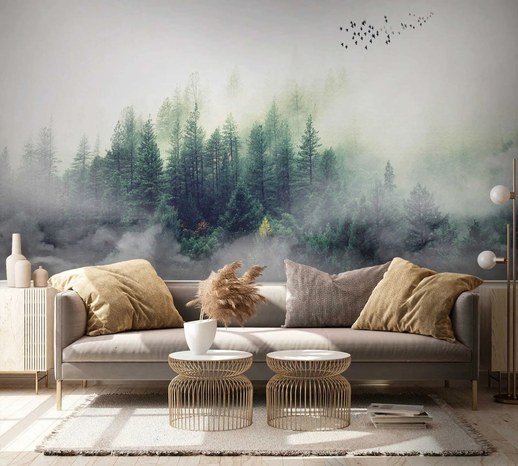 Fototapet Les a ptáci v mlze u10882