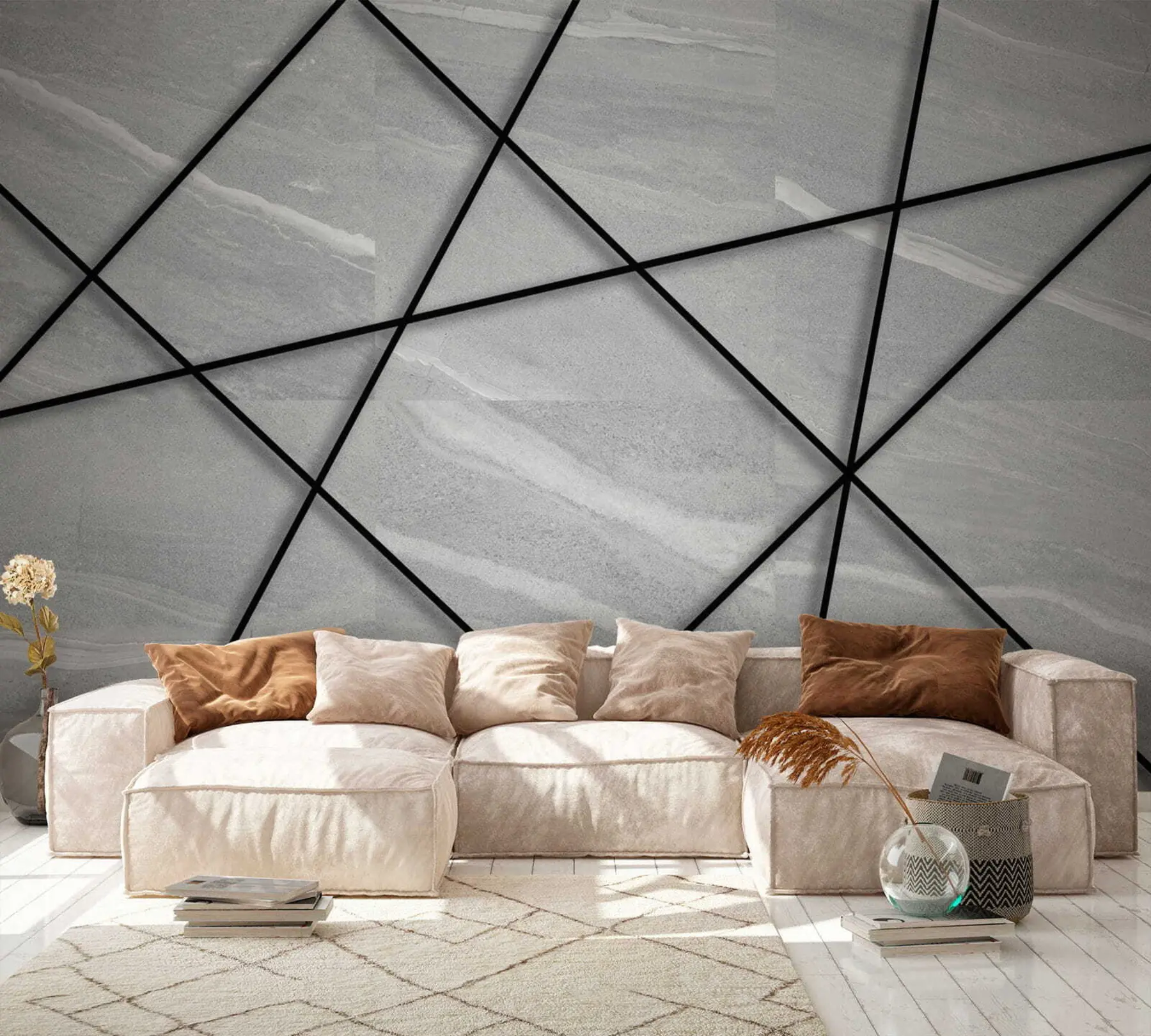 Fototapet Šedý mramor a černé čáry u16341