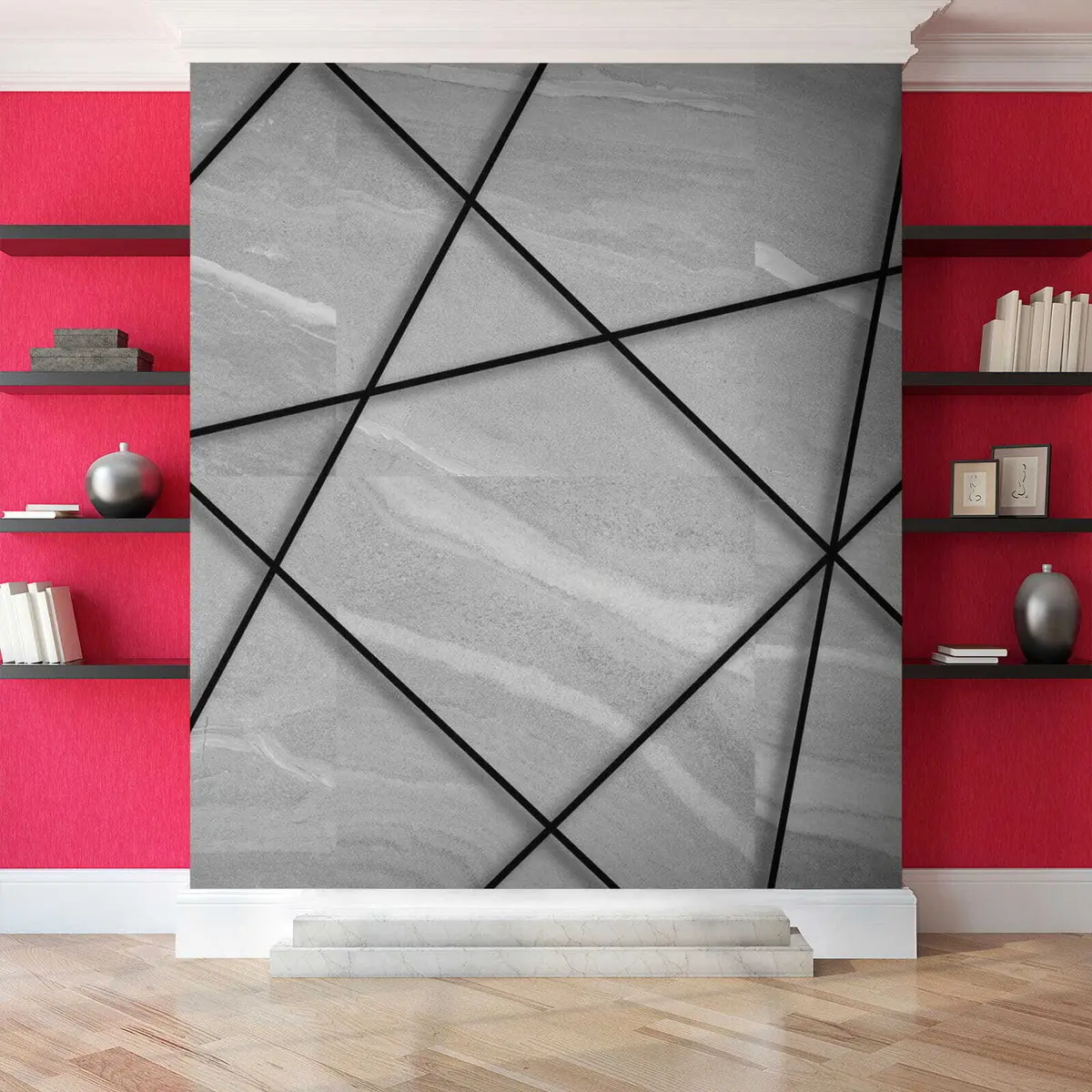 Fototapet Šedý mramor a černé čáry u16341