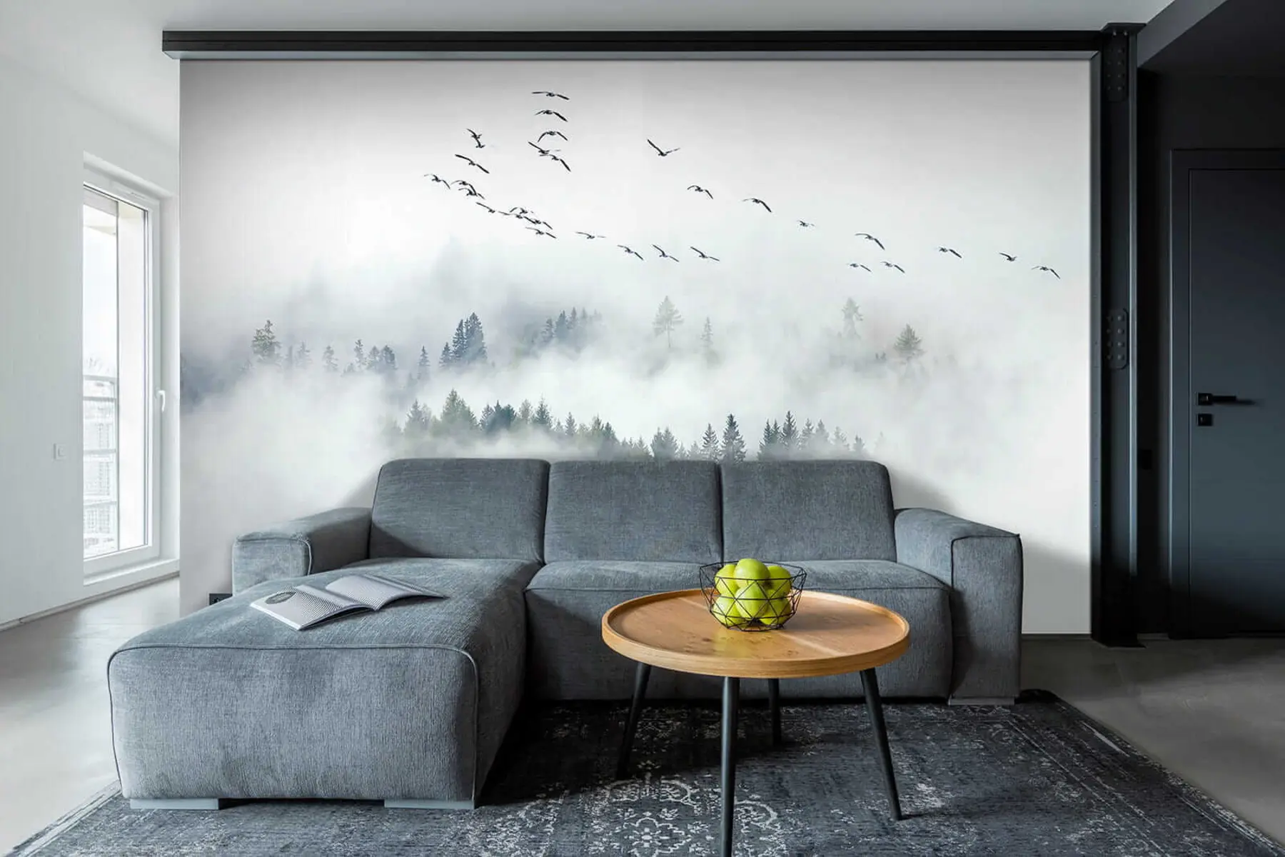 Fototapet Mlžný les a ptáci u32480