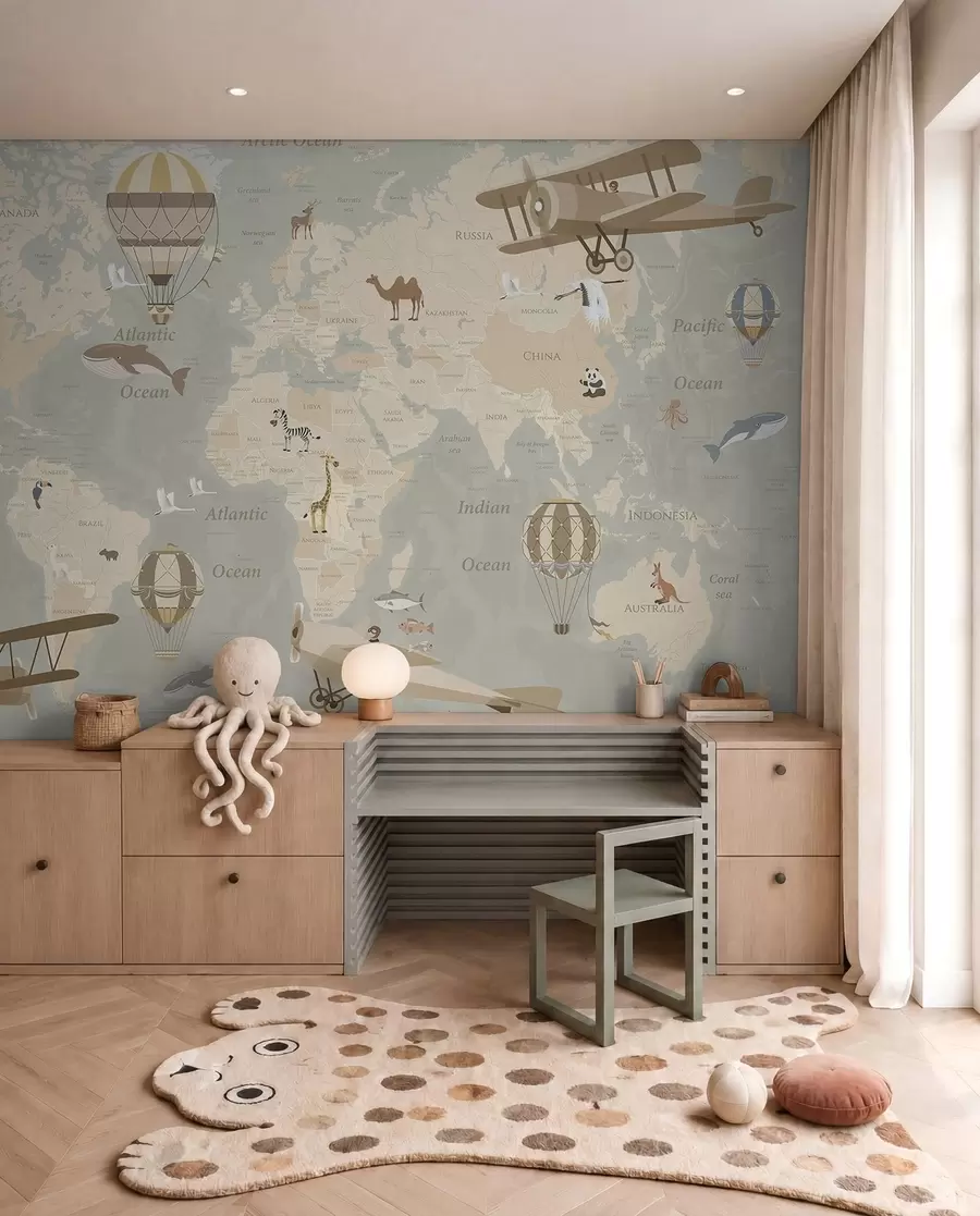 Fototapet Mapa světa s balóny u36066