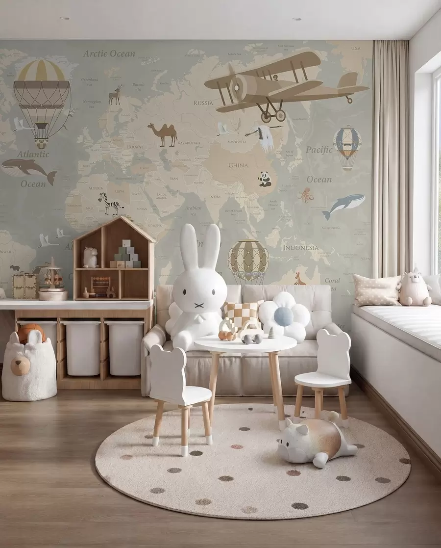 Fototapet Mapa světa s balóny u36066