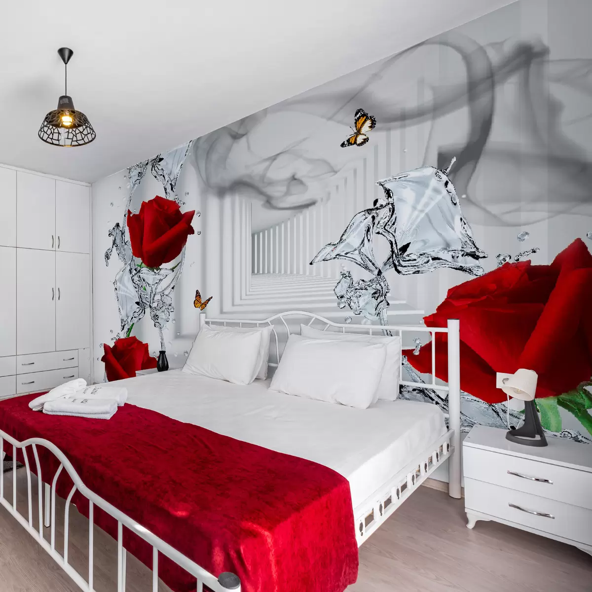 Fototapet Červené růže a stříkající vodě u41092