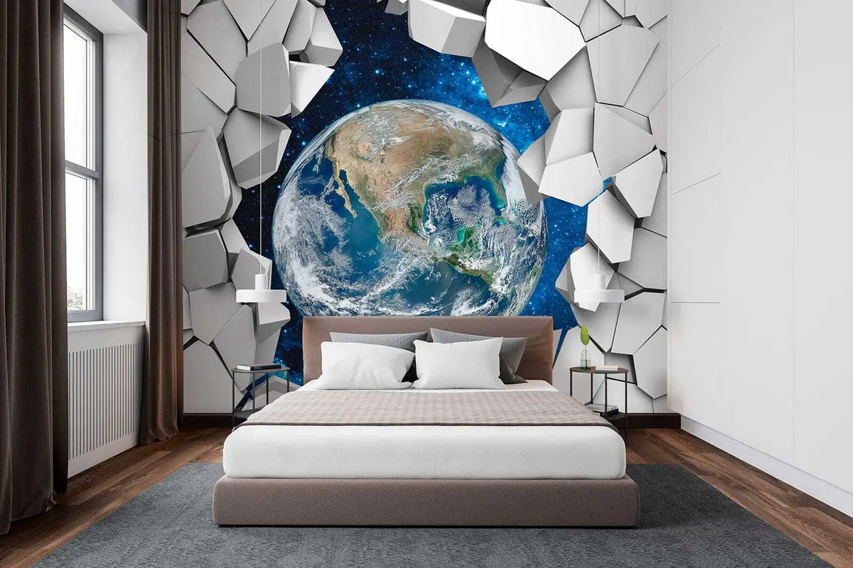 Fototapet 3D stěna a planeta u77808