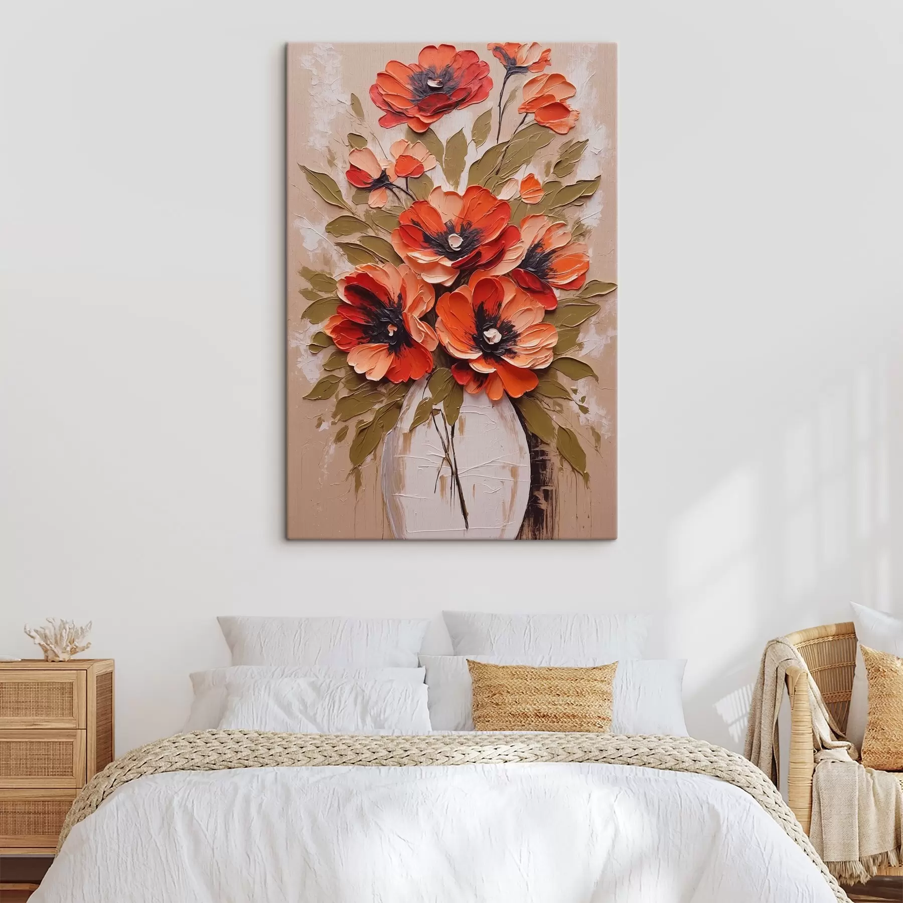 Obraz Květiny v bílé váze na růžovém pozadí Č. s38176