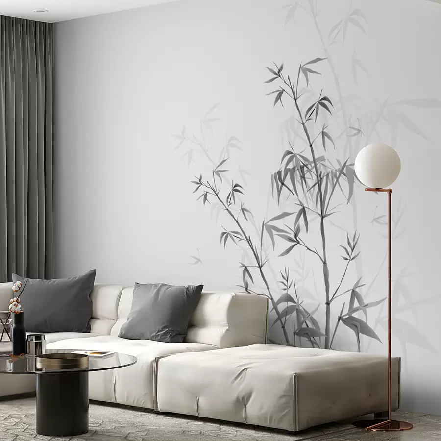 Fototapet Minimalistický styl Japandi rostlinný bambus Chinoiserie šedá barva w00546v1