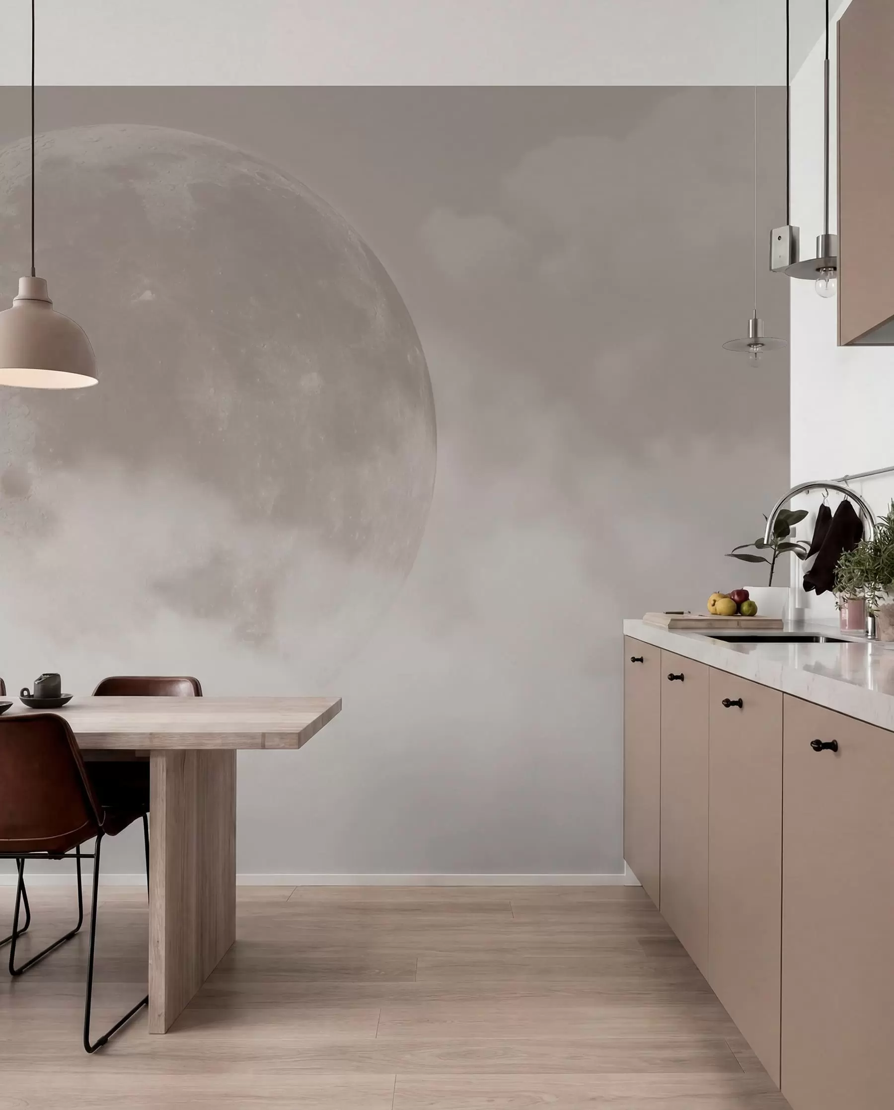 Fototapet Velký měsíc mezi mraky béžové barvy loft stylu w00548