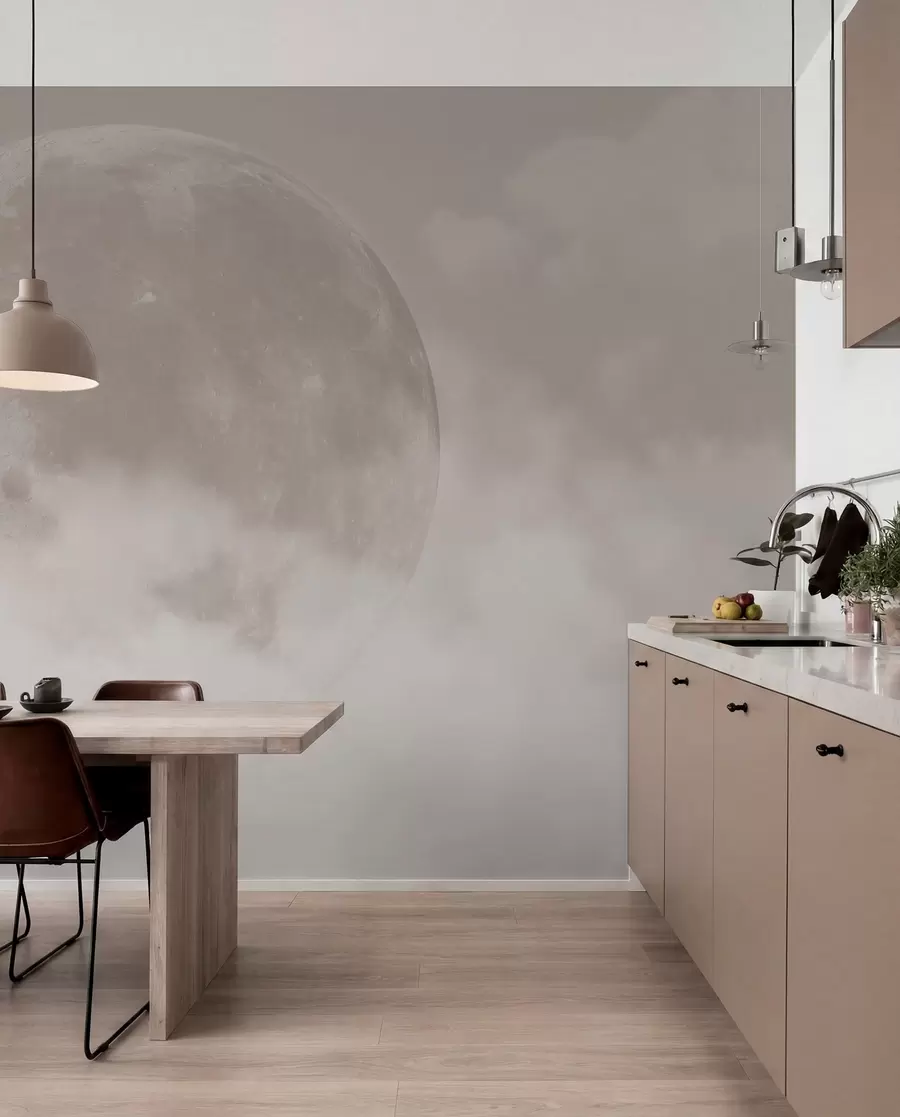 Fototapet Velký měsíc mezi mraky béžové barvy loft stylu w00548