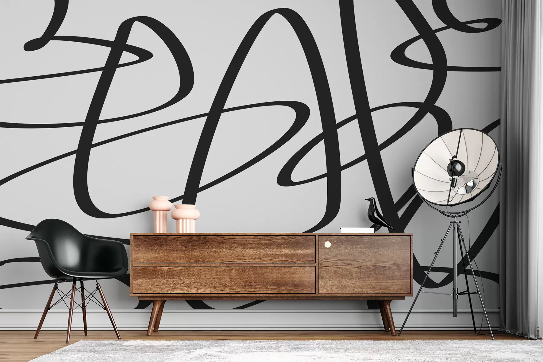 Fototapet Černá křivka spojitá kroucená čára, inkoust, abstrakt w00583