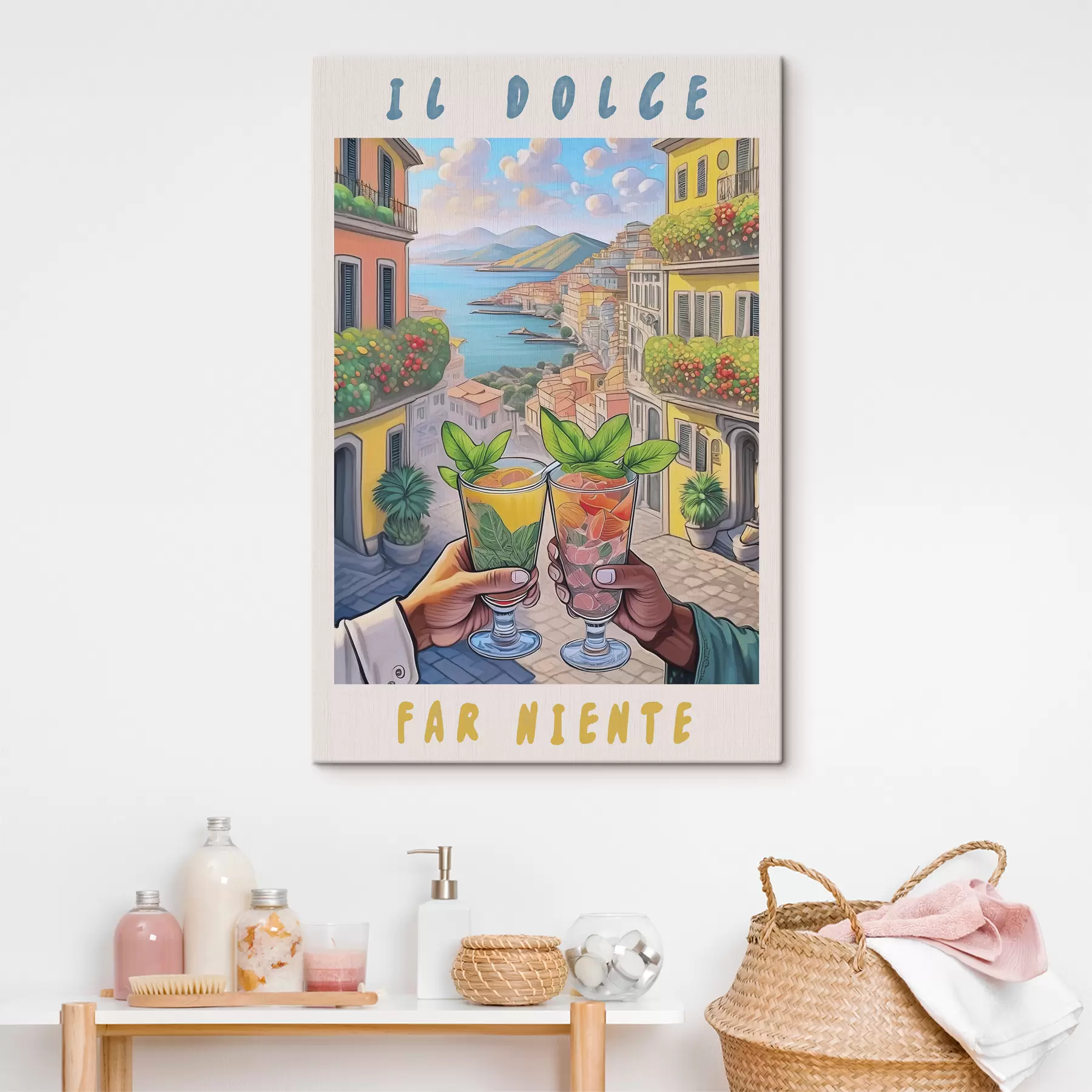 Fototapet Italské město, mořské pobřeží, koktejly, povolání, architektura, léto, akvarel  s38392