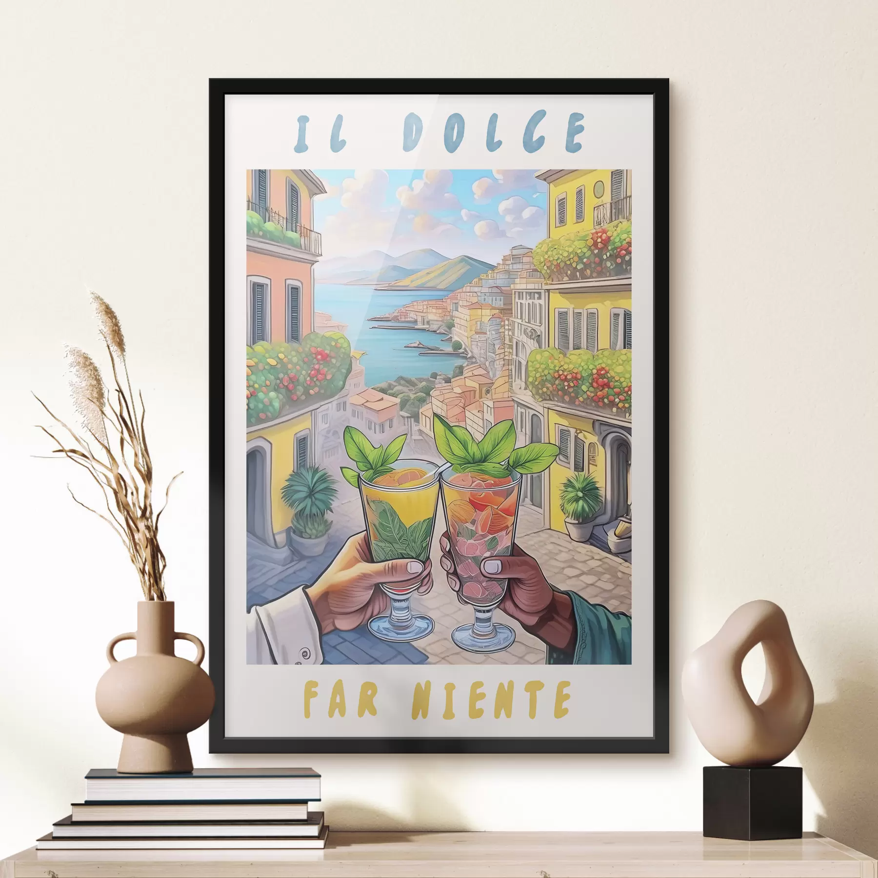 Fototapet Italské město, mořské pobřeží, koktejly, povolání, architektura, léto, akvarel f38392