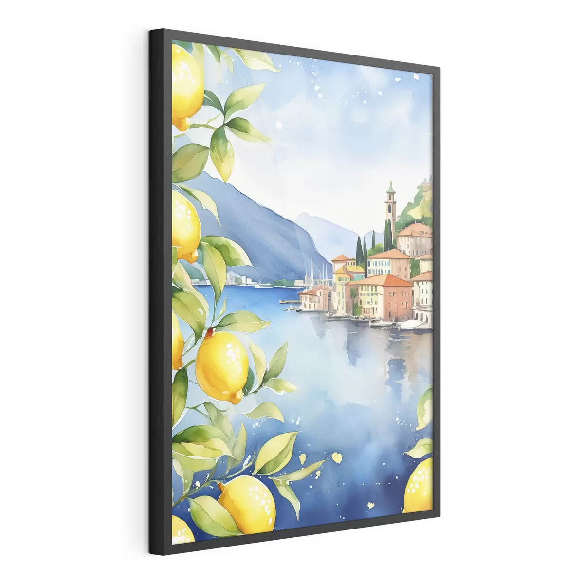 Poster Italské jezero, léto, akvarel, přírodní krajina, citrony, městská architektura f38397