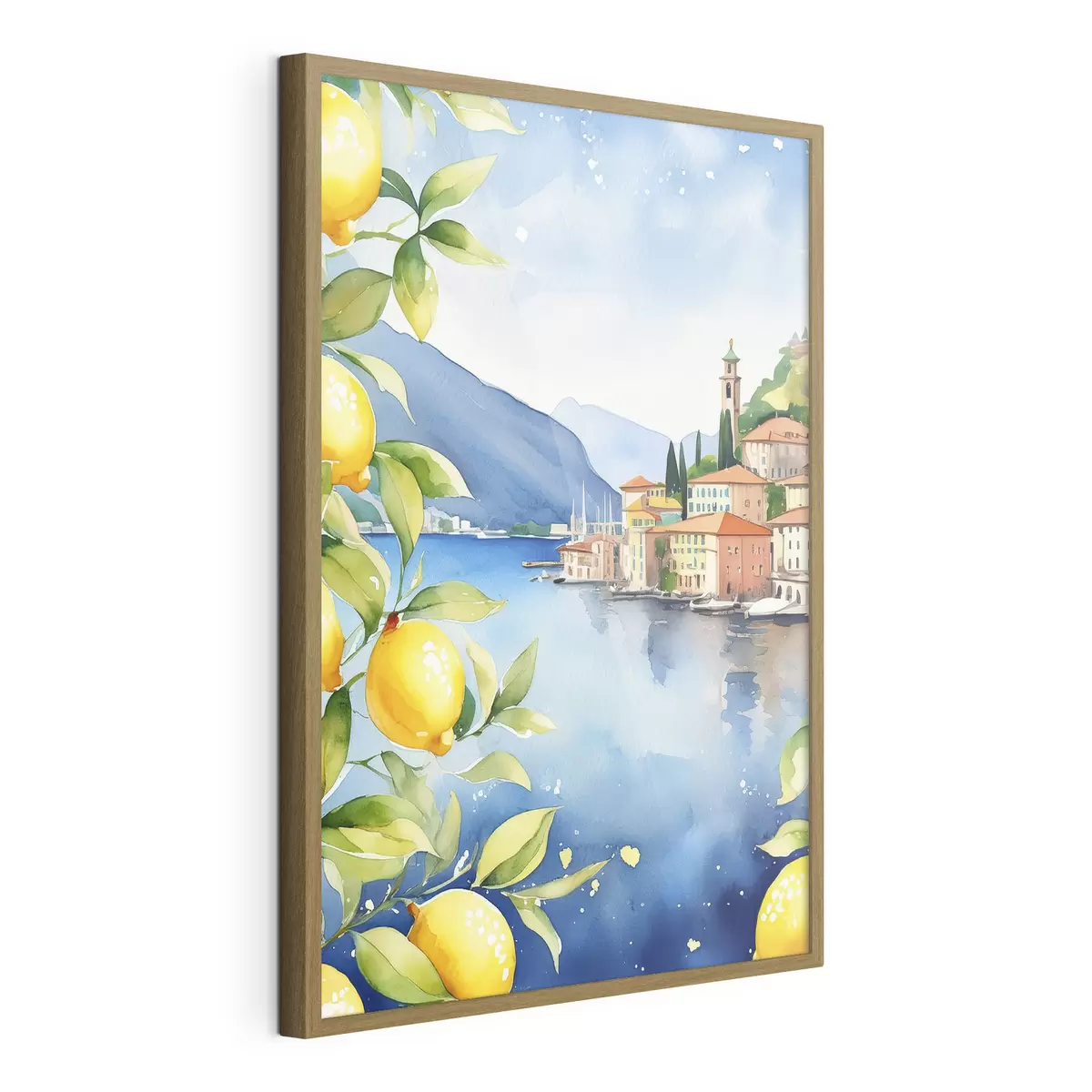 Poster Italské jezero, léto, akvarel, přírodní krajina, citrony, městská architektura f38397