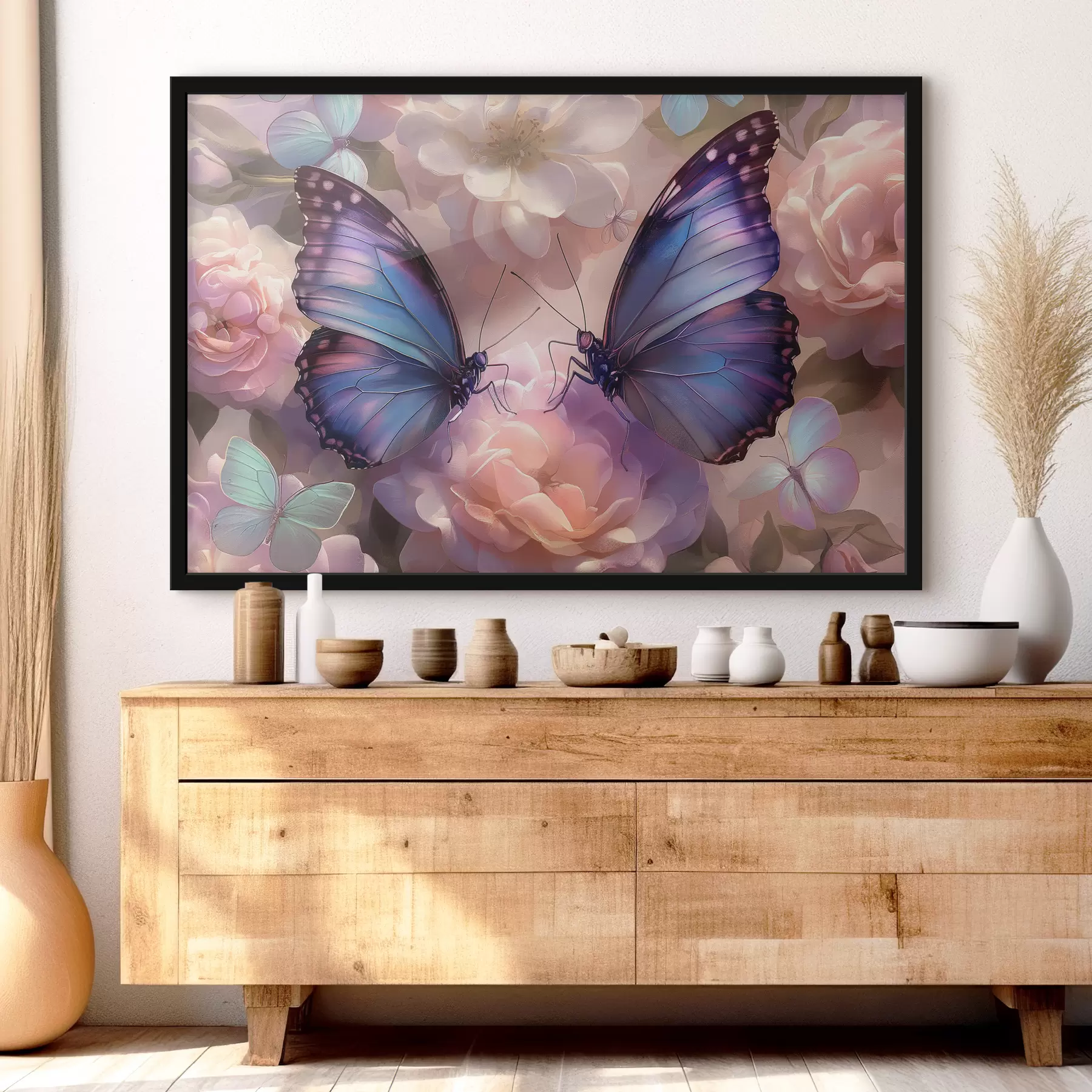 Fototapet Dva motýli v květinách ve stylu akvarelu f38534