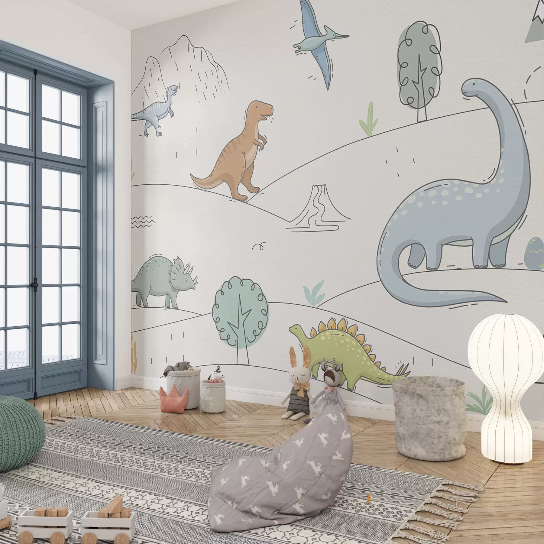 Fototapet Barevní dinosauři na kopcích w00637