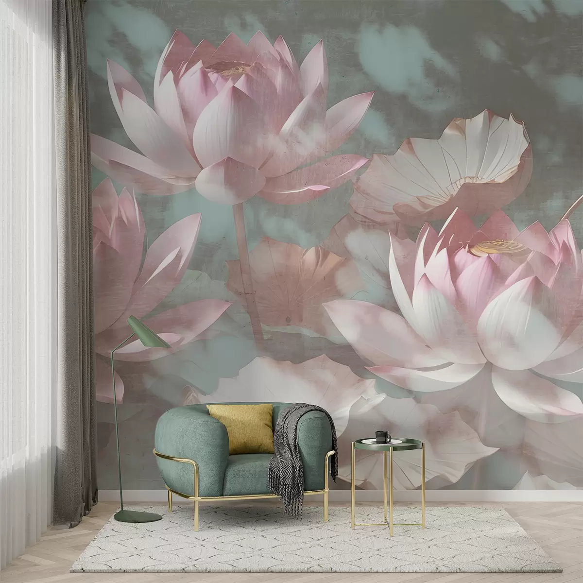 Fototapet Detailní záběr několika jemných růžových lotosových květů na měkkém, rozmazaném pozadí w00710