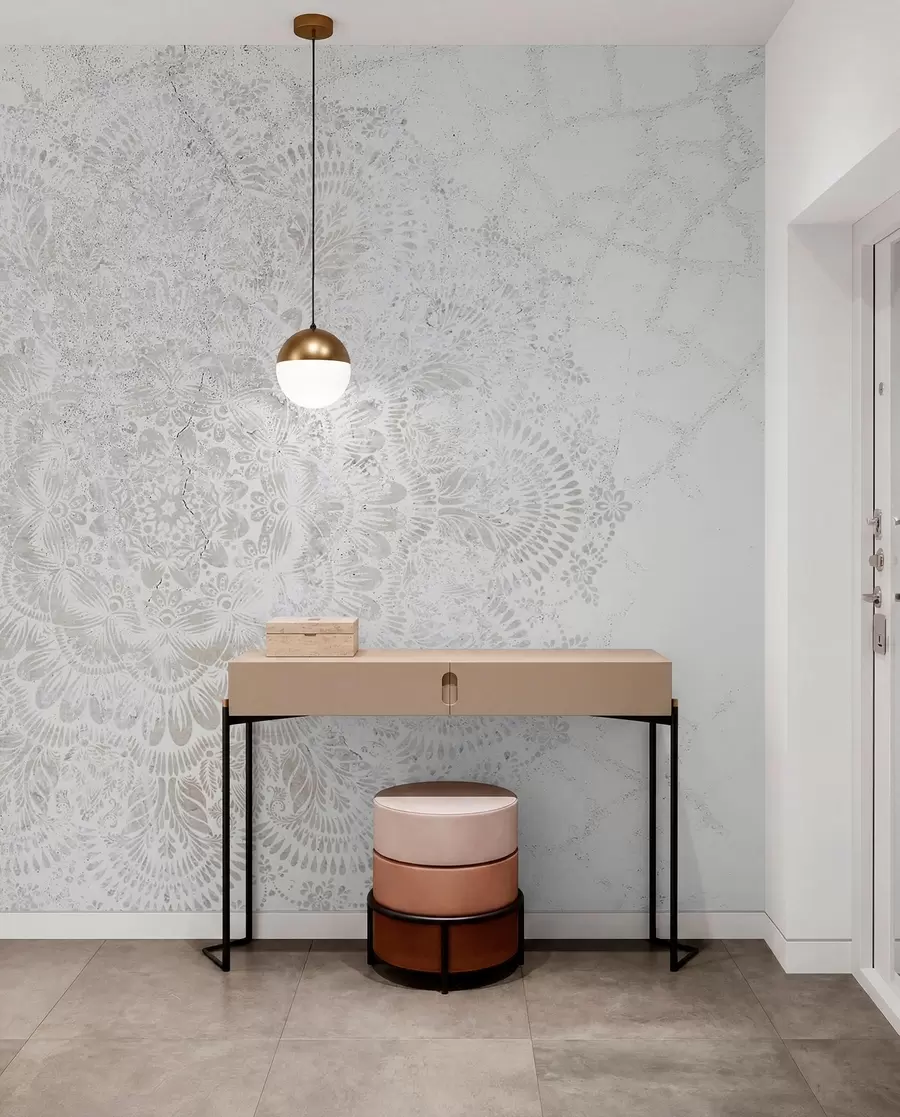 Fototapet Mandala, bílý krajkový vzor s květinovými a kruhovými motivy, vytváří jemný a složitý design w00737
