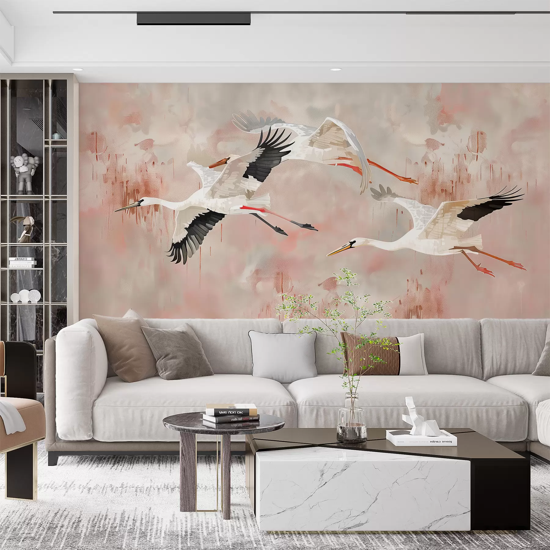 Fototapet Čápi na světle růžovém pozadí w00760