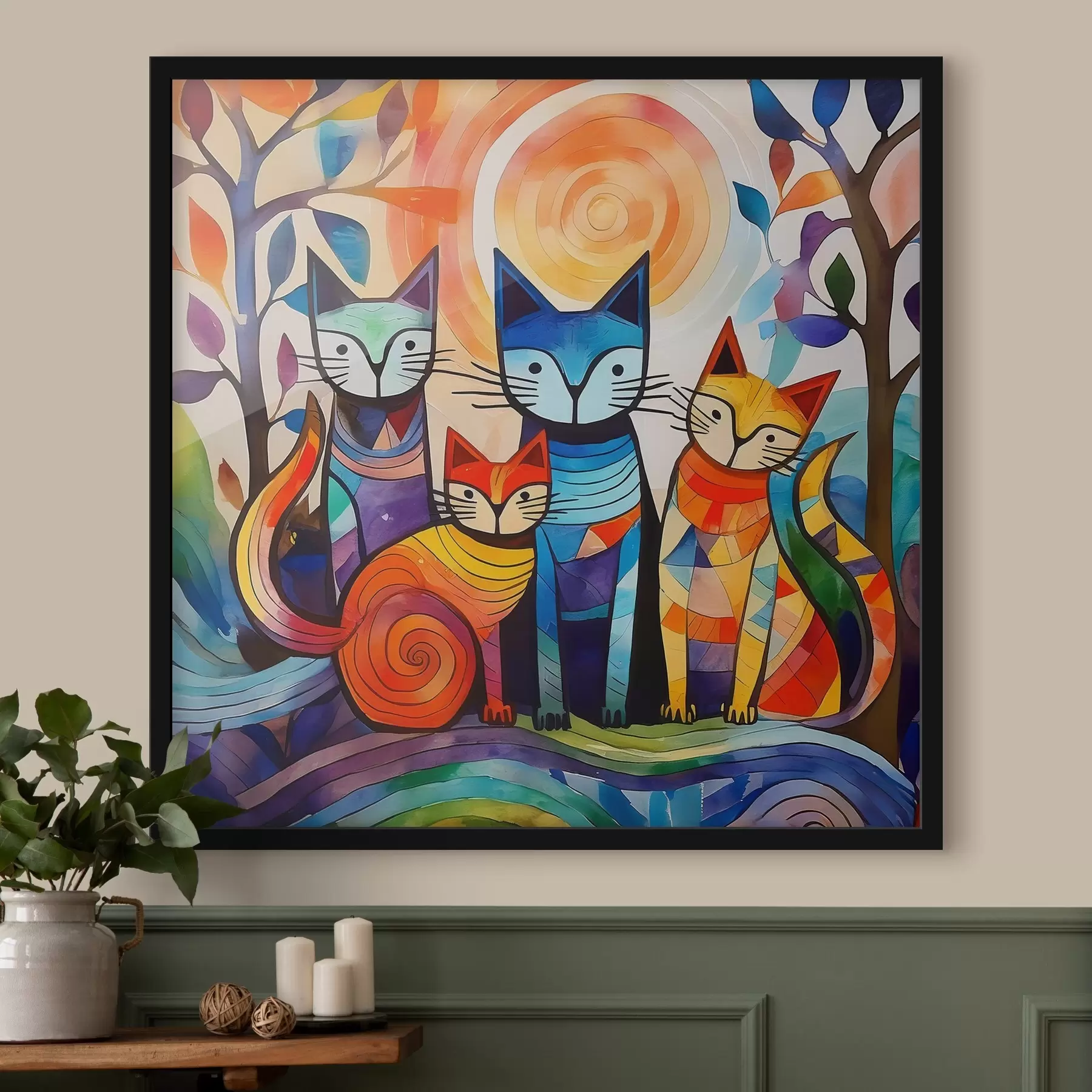 Obraz Vícebarevná abstrakce se zajímavými kočkami Č. f38815