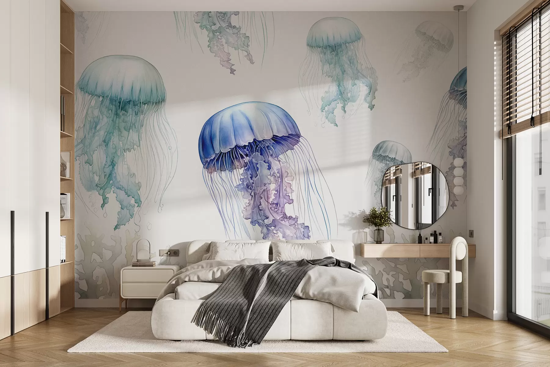 Fototapet Mořská medúza, akvarel, šedá, modrá, červená w00820