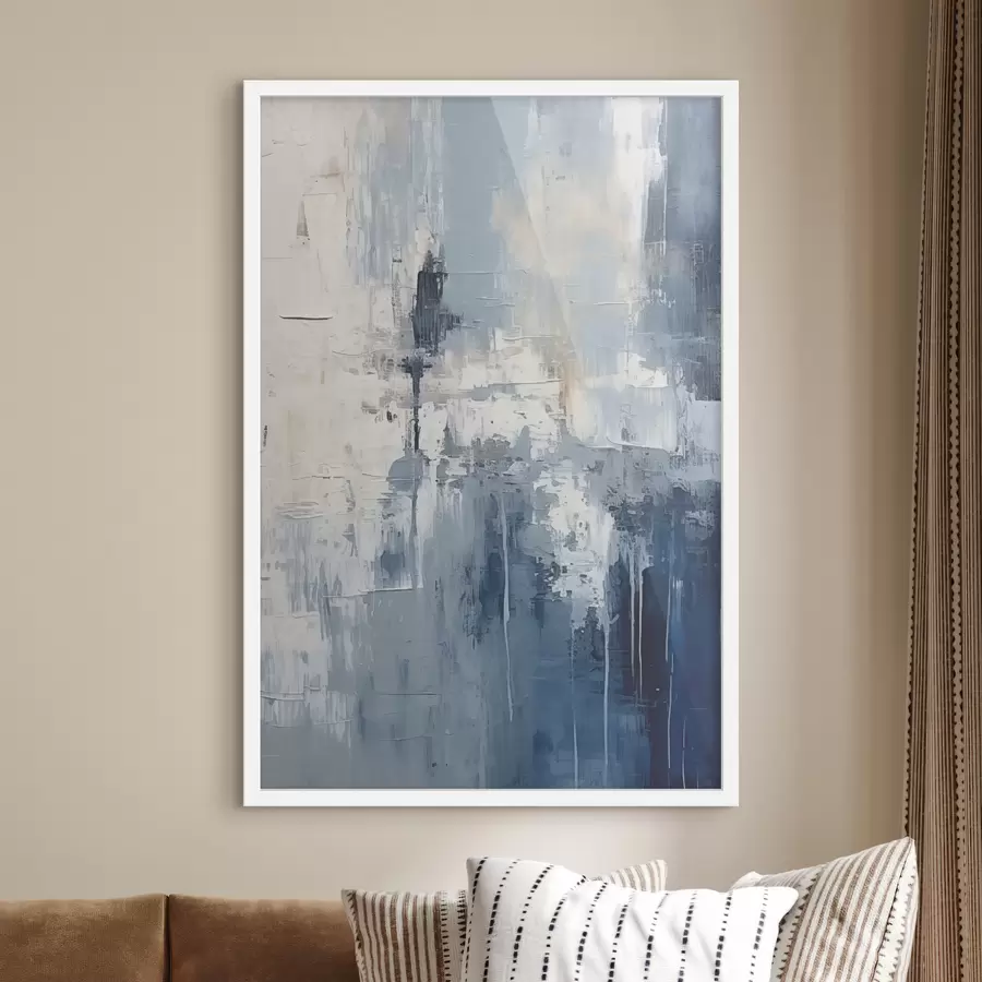 Fototapet Abstraktní minimalistická olejomalba, třená, geometrická, skvrna, modrá a bílá barva f38906