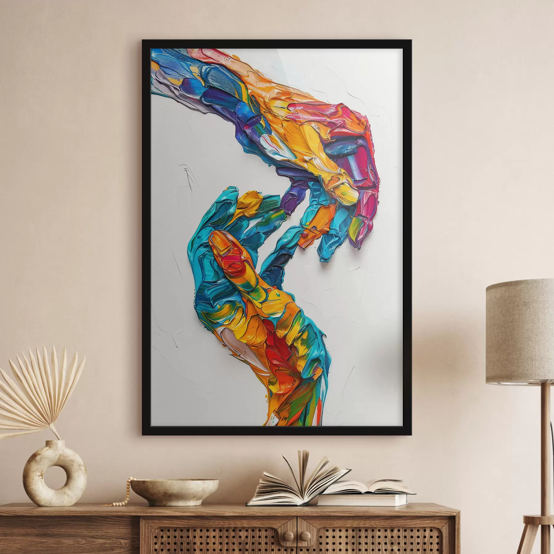 Fototapet Barevné abstraktní impasto olejomalba rukou s živými tahy štětcem modré, oranžové, žluté a červené barvy f38955