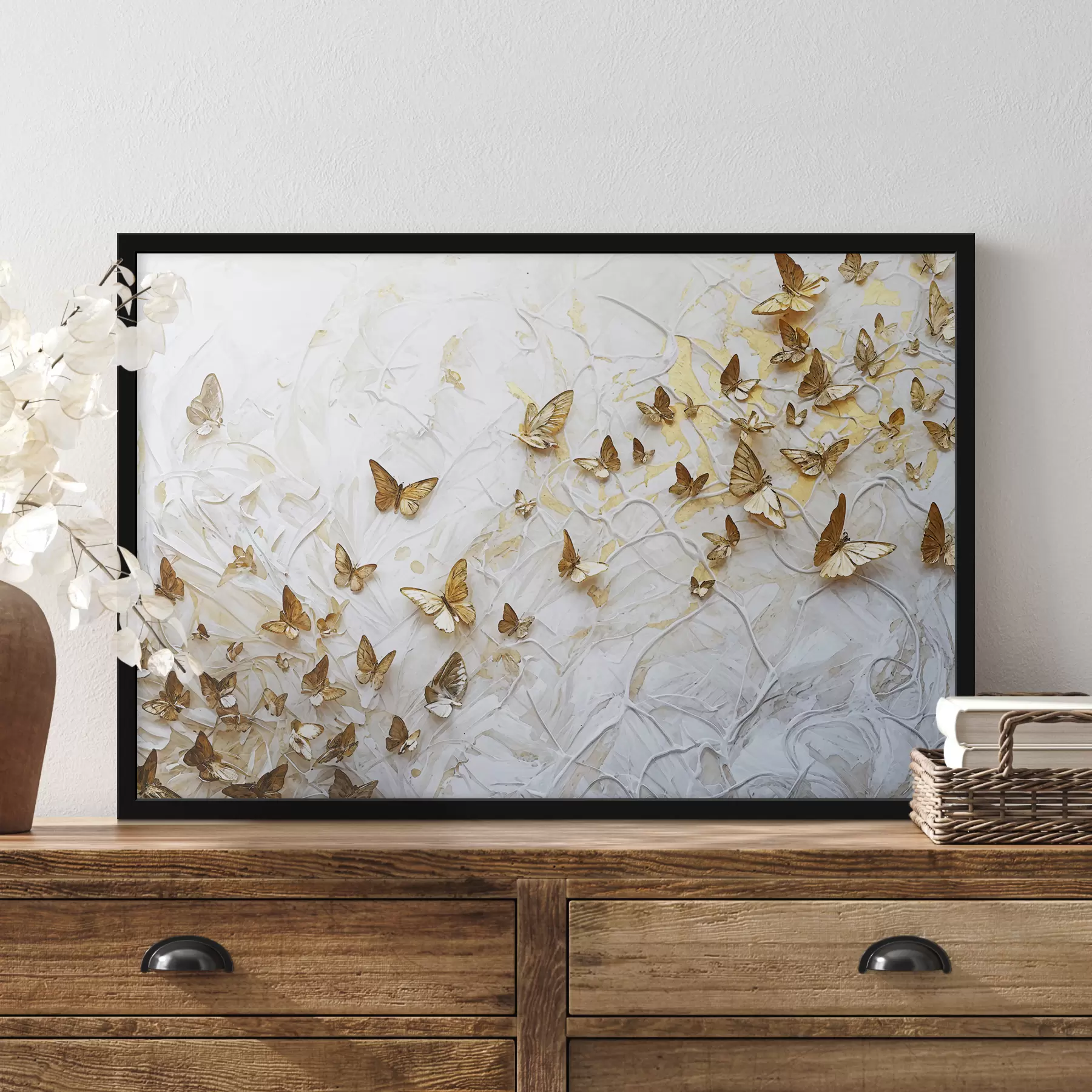 Fototapet Velká skupina motýlů na bílém pozadí, která vytváří krásný a složitý vzor f38970