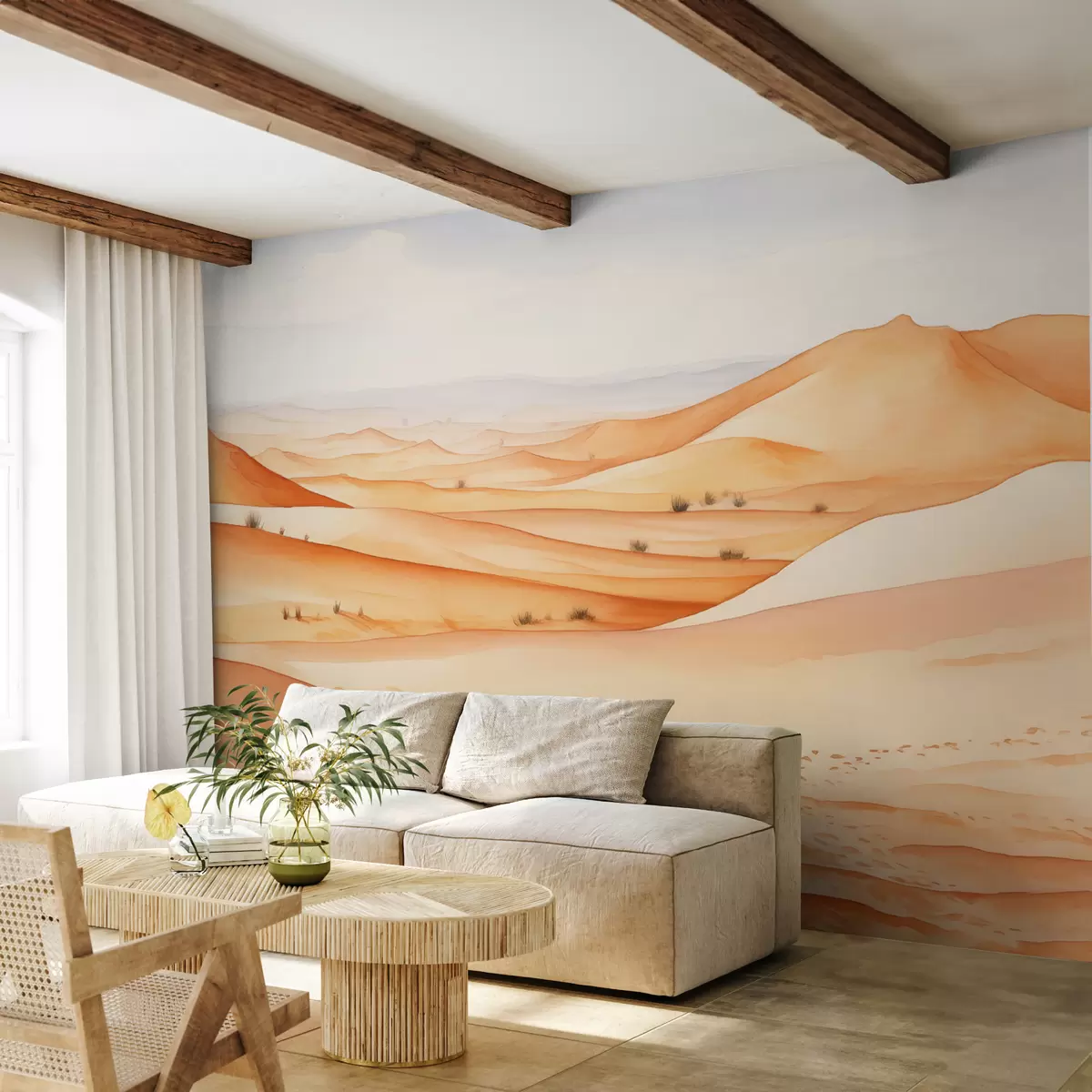 Fototapet Duny v poušti, písek akvarel krajina krajina, modrá a oranžová barva w00892