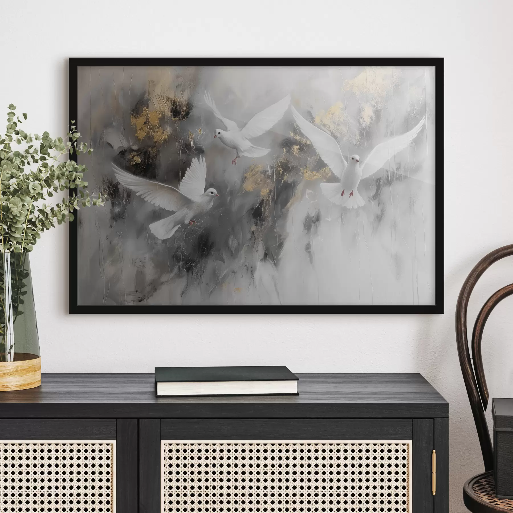 Fototapet Bílé holubice na šedém pozadí f39101