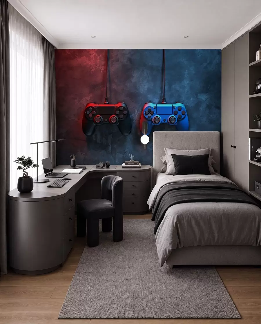 Fototapet černý a modrý DualShock na tmavém pozadí w01189