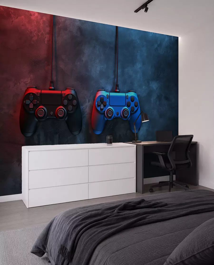 Fototapet černý a modrý DualShock na tmavém pozadí w01189