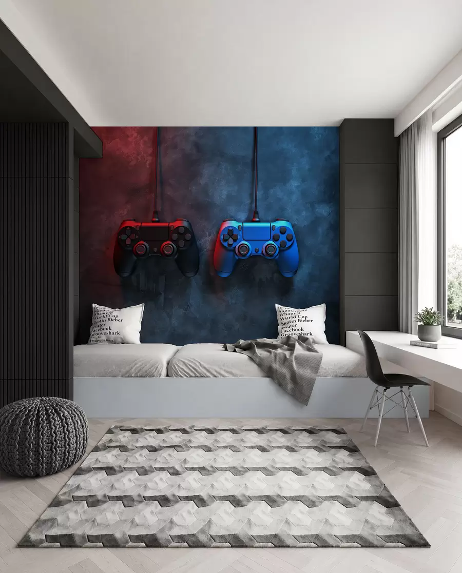 Fototapet černý a modrý DualShock na tmavém pozadí w01189