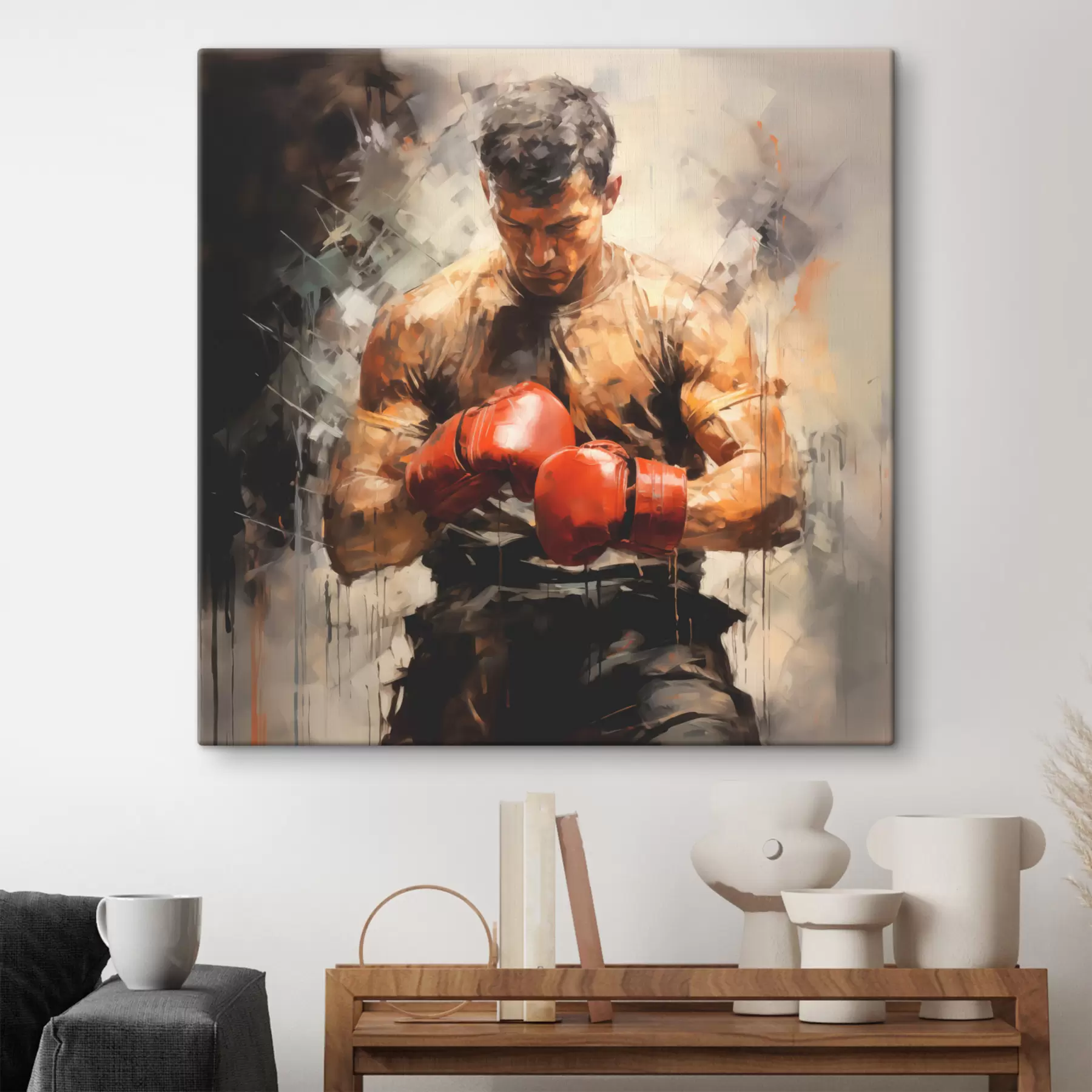 Fototapet Boxer v červených rukavicích olejomalba s39180