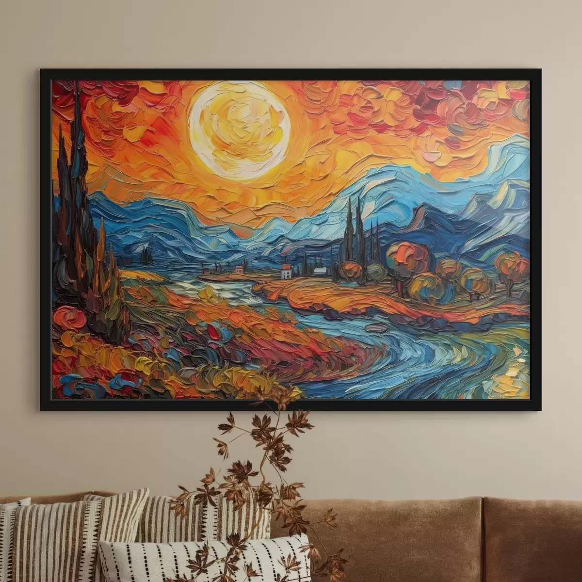 Poster Zářivý západ slunce nad klidnou krajinou f38057