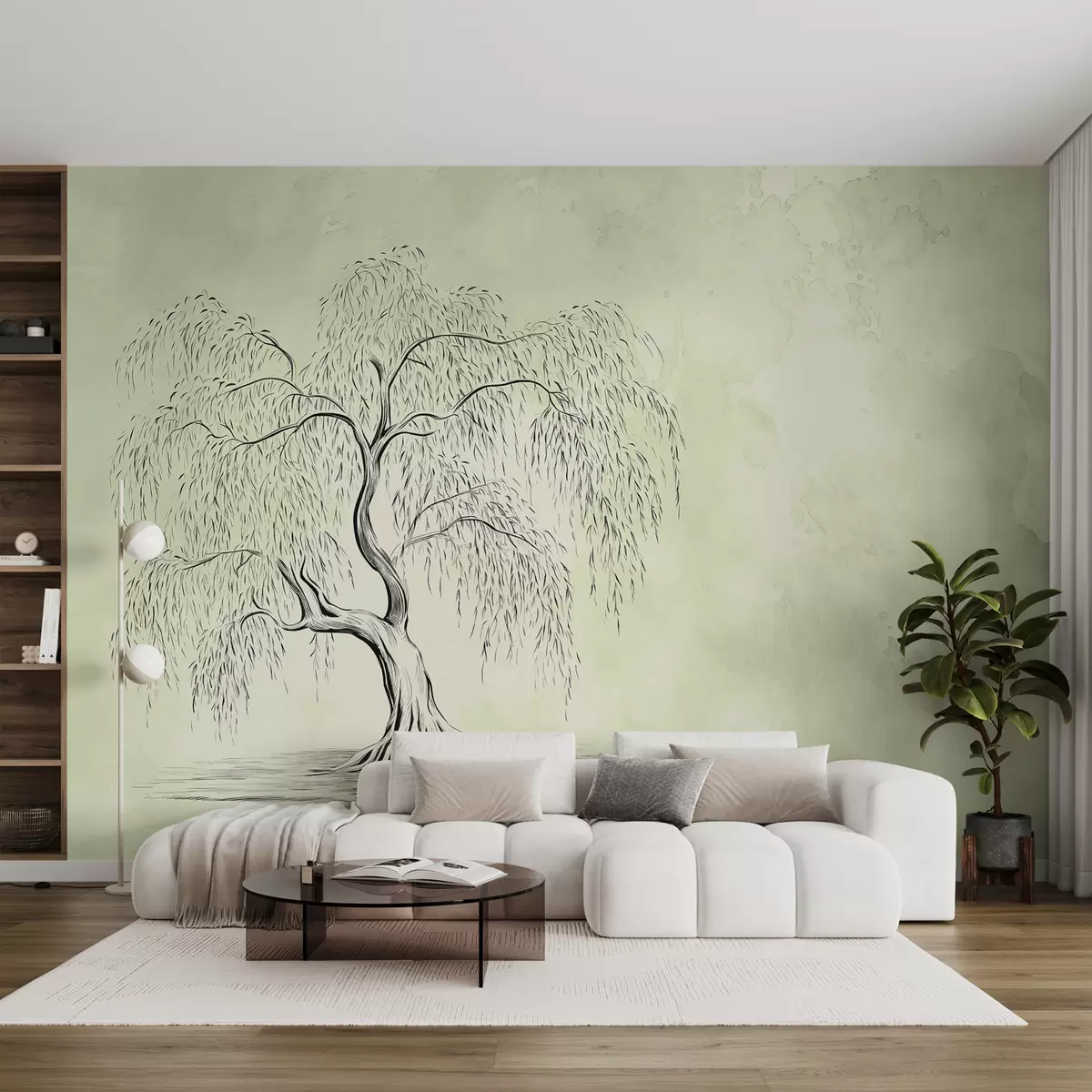 Fototapet Vrba na zeleném šedém akvarelu pozadí w07969v1