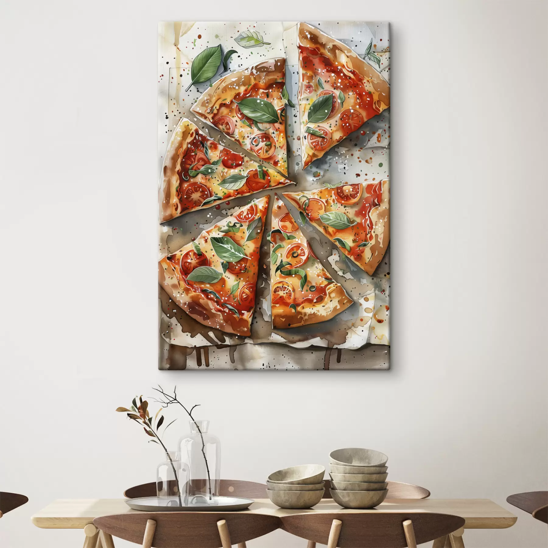 Fototapet Vynikající italská pizza, akvarel food art, margarita, rajčata s39703