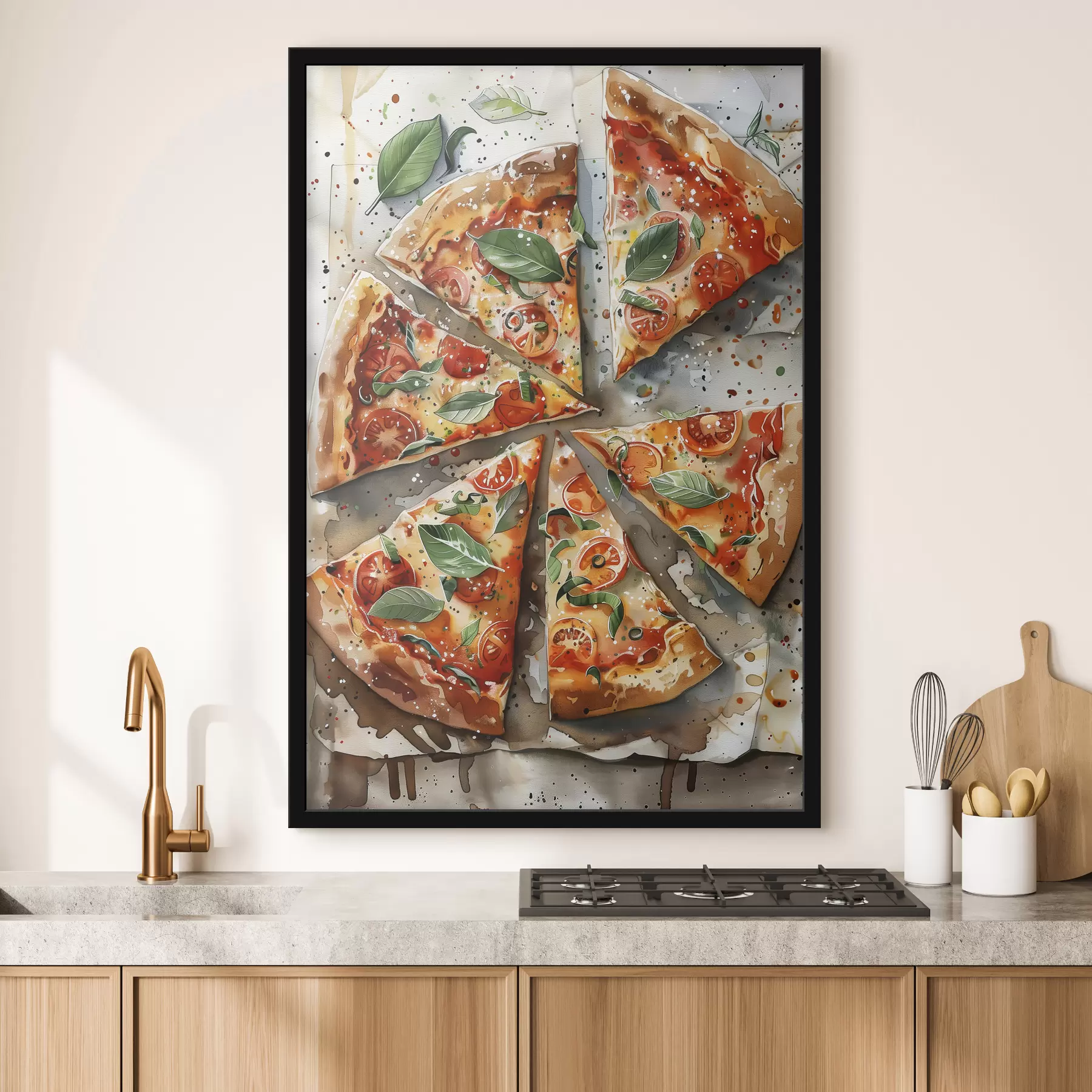 Fototapet Vynikající italská pizza, akvarel food art, margarita, rajčata f39703