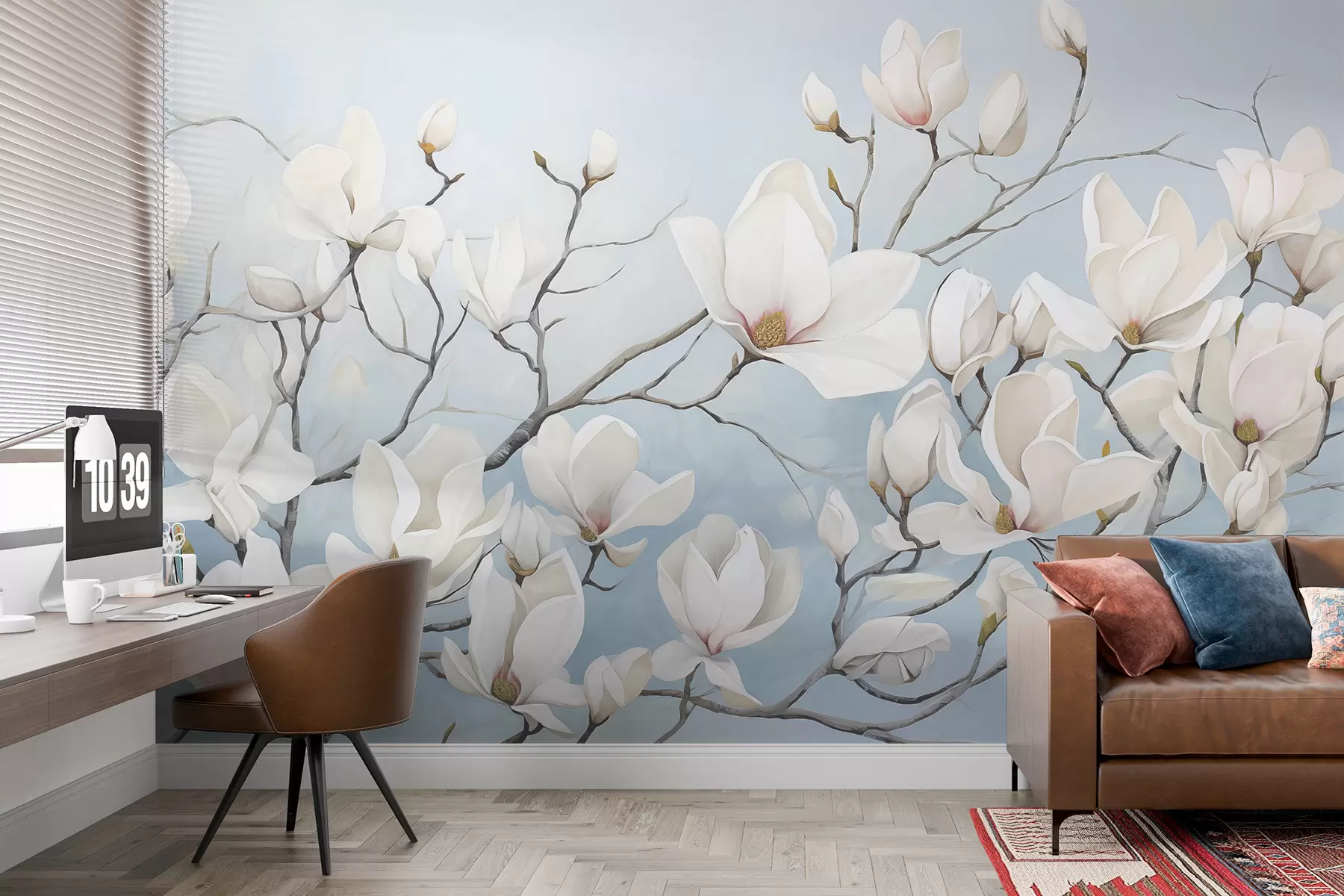 Fototapet Větve s bílou magnólií na modré w08125