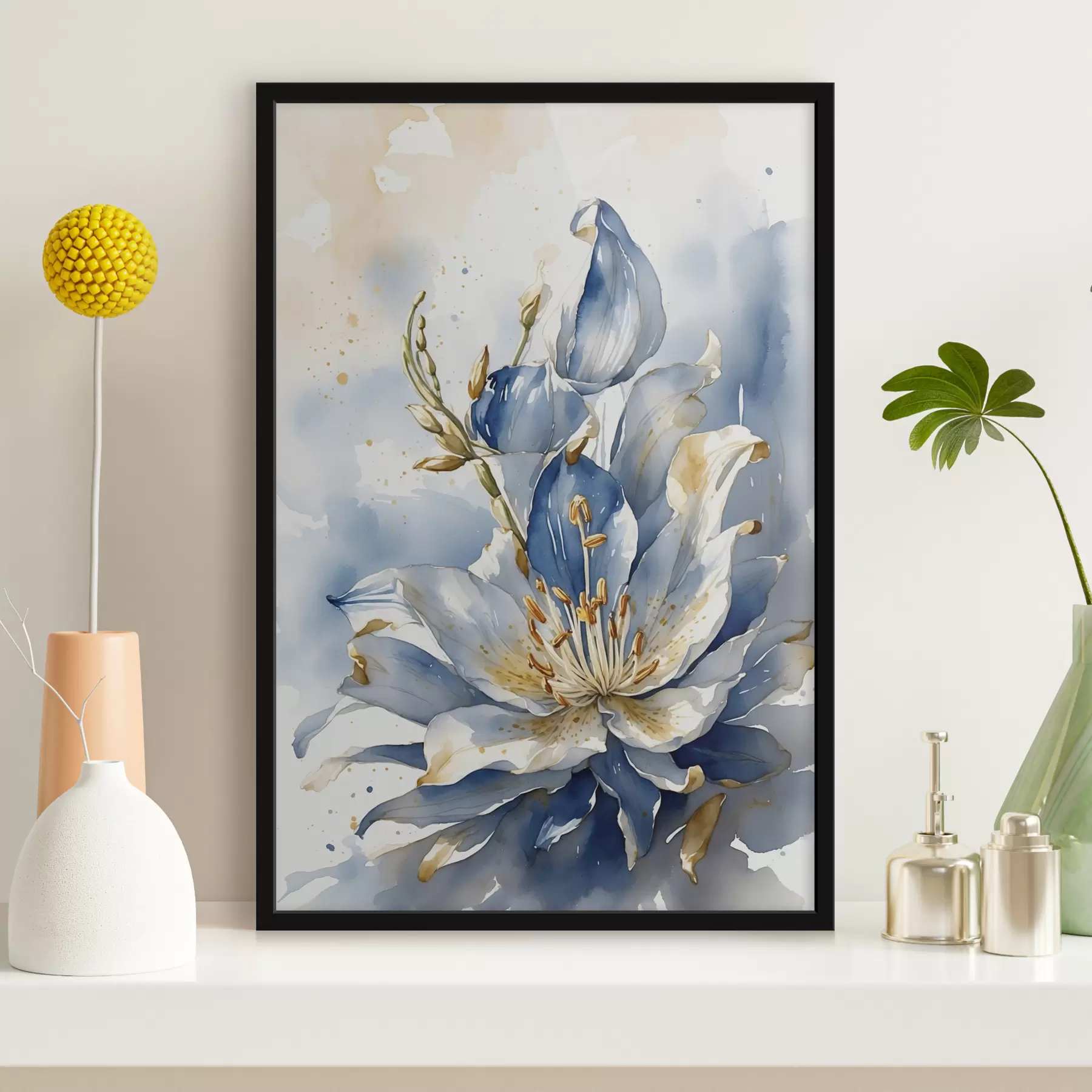 Obraz Modrá lilie s akvarelem Č. f39872