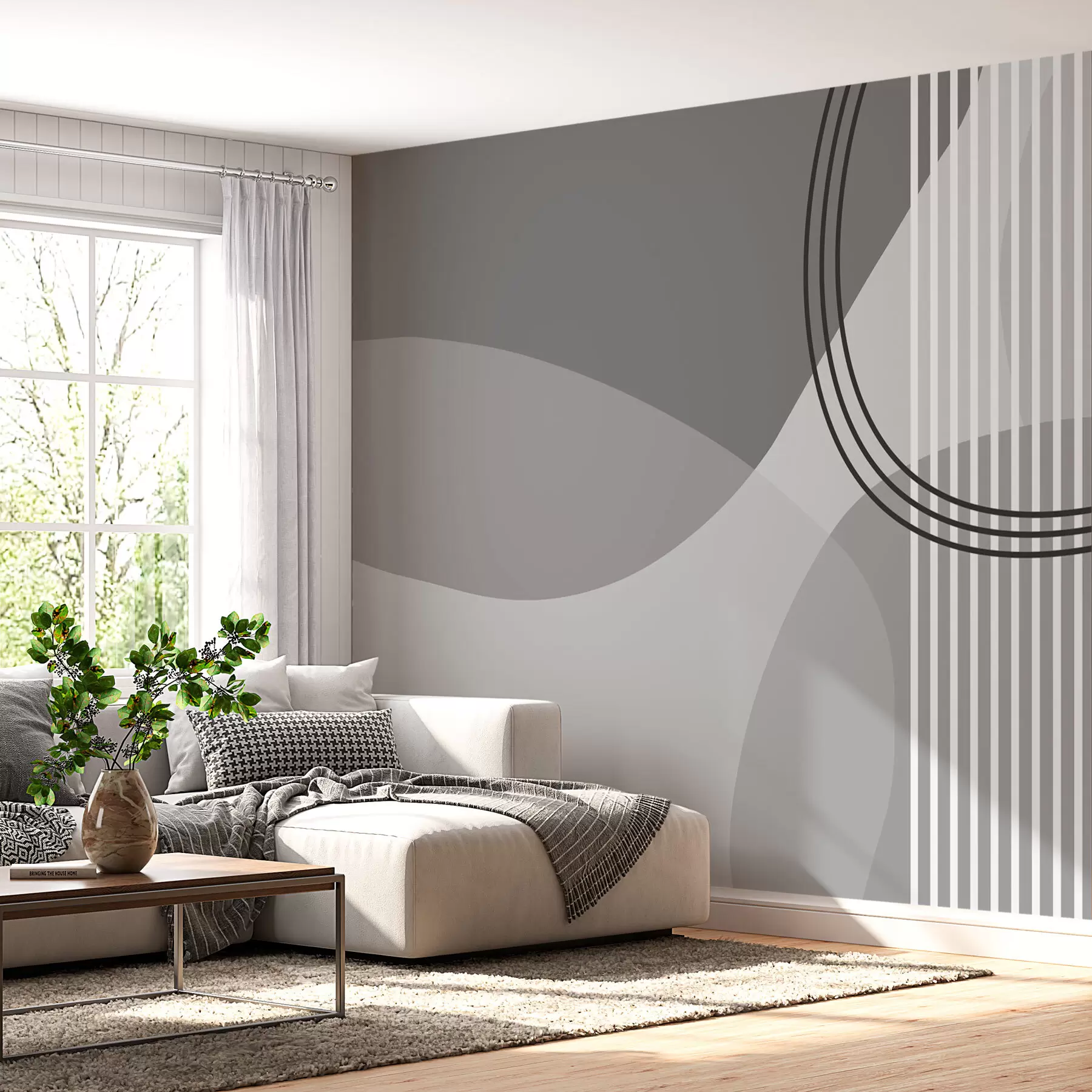 Fototapet Geometrické linie abstrakce a kruh minimalismus moderní styl šedé barvy w08173v3