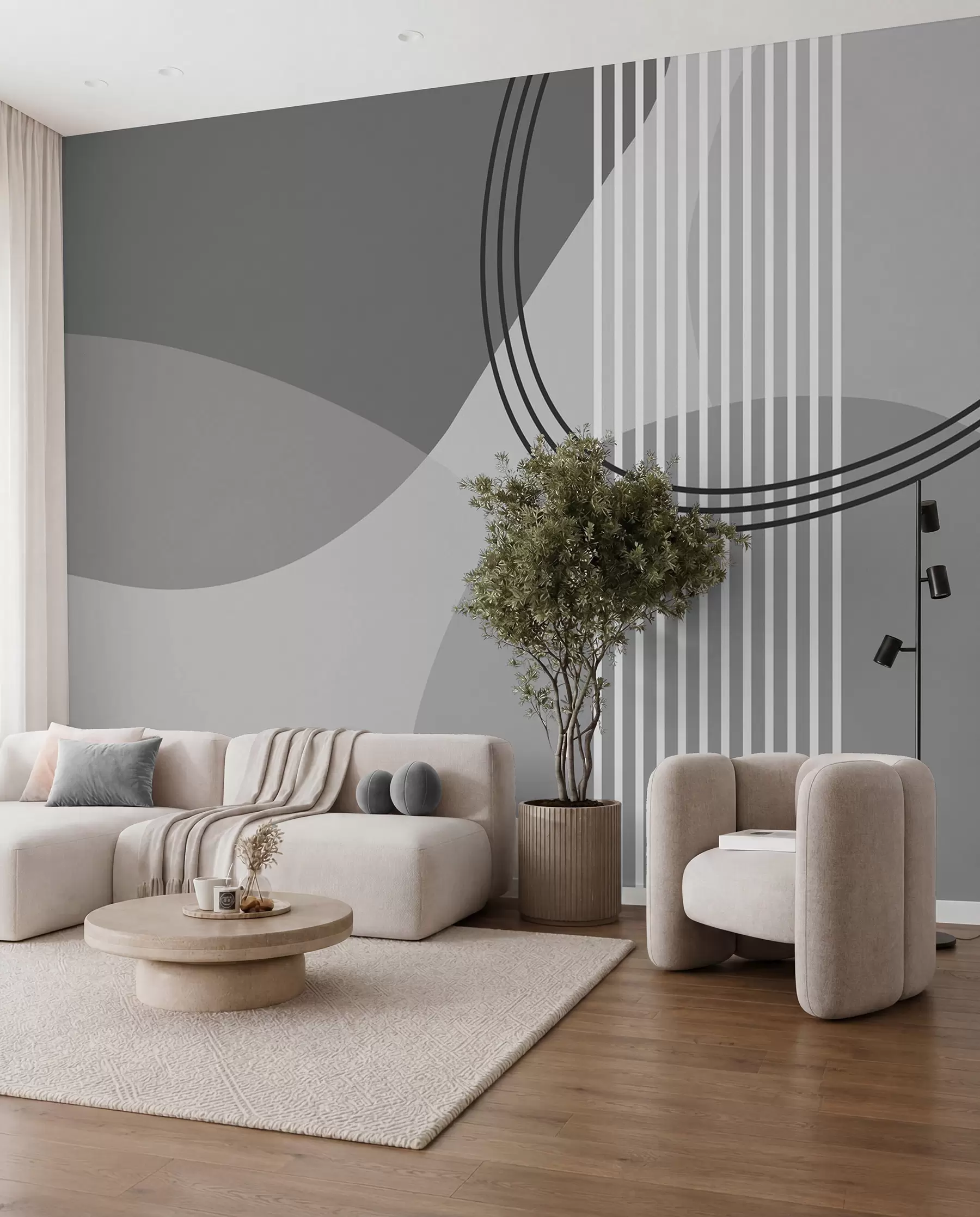 Fototapet Geometrické linie abstrakce a kruh minimalismus moderní styl šedé barvy w08173v3