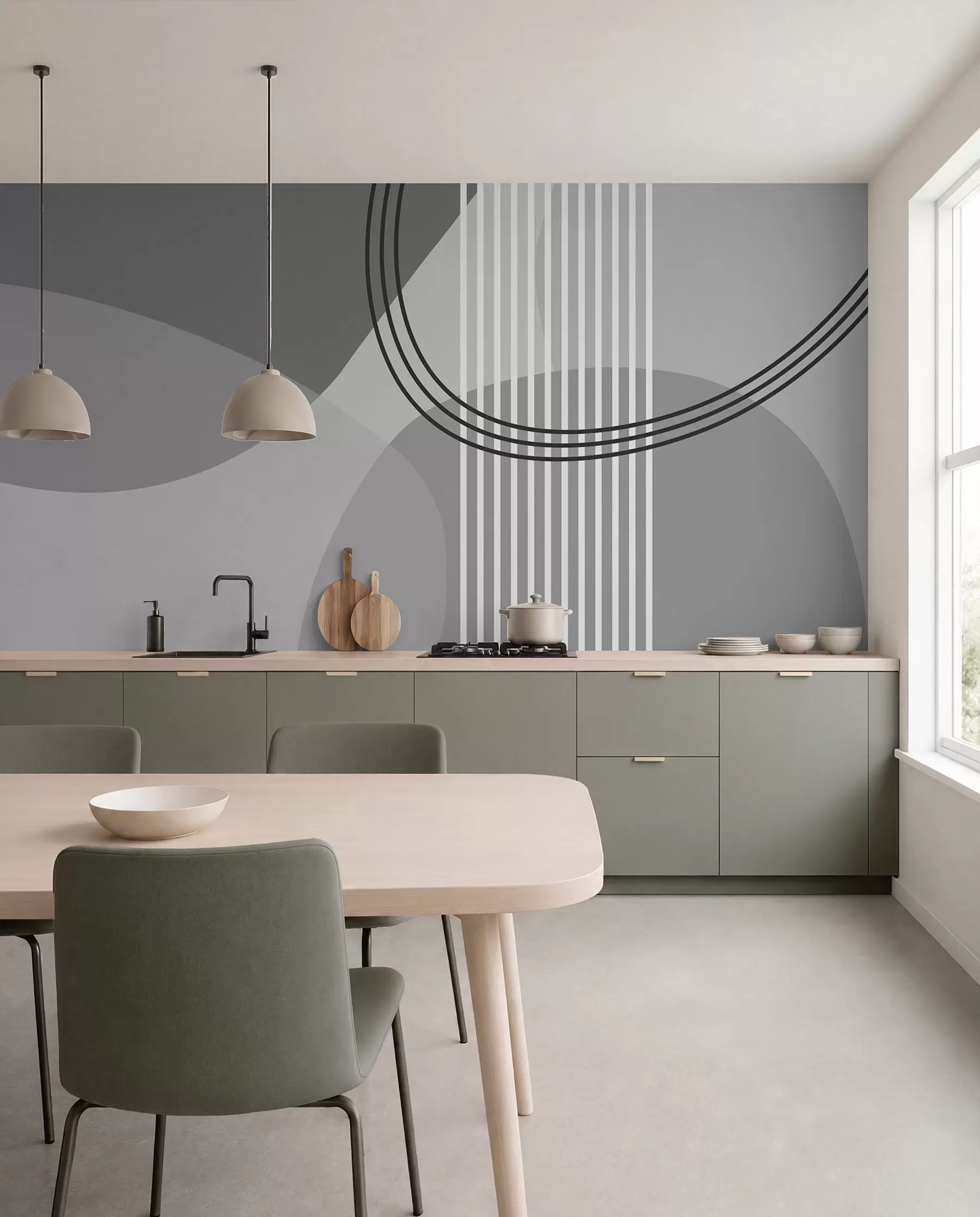 Fototapet Geometrické linie abstrakce a kruh minimalismus moderní styl šedé barvy w08173v3
