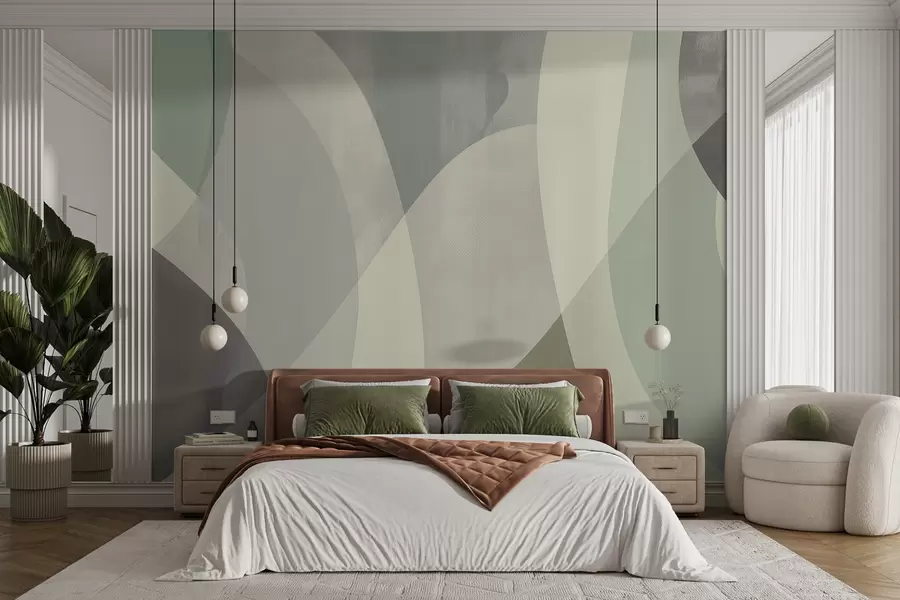 Fototapet Jemné křivky v tlumených tónech s plynulými liniemi a zelenými přechody, minimalistické a moderní w01334