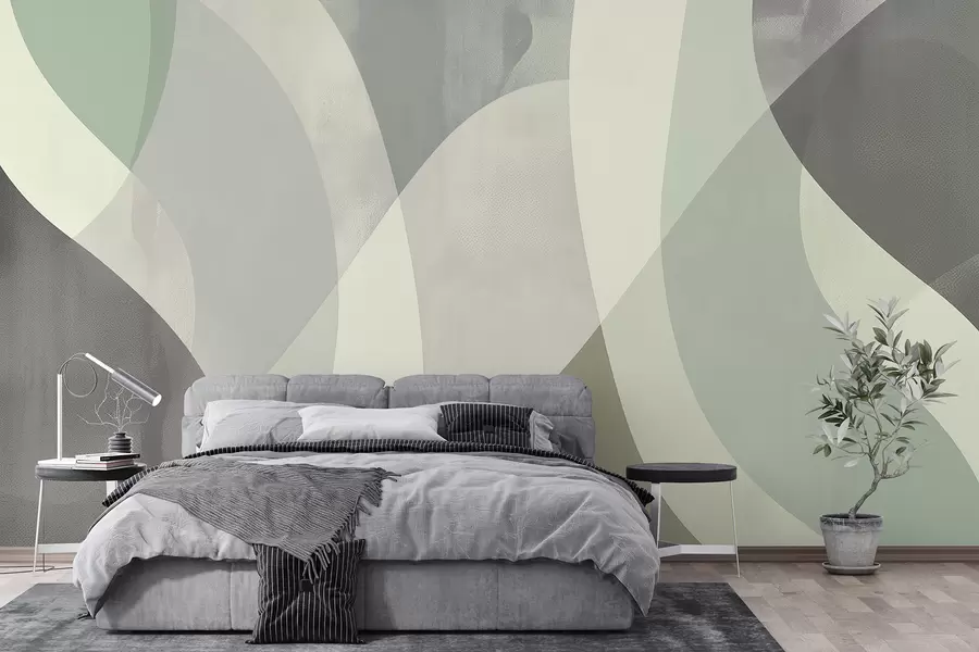 Fototapet Jemné křivky v tlumených tónech s plynulými liniemi a zelenými přechody, minimalistické a moderní w01334