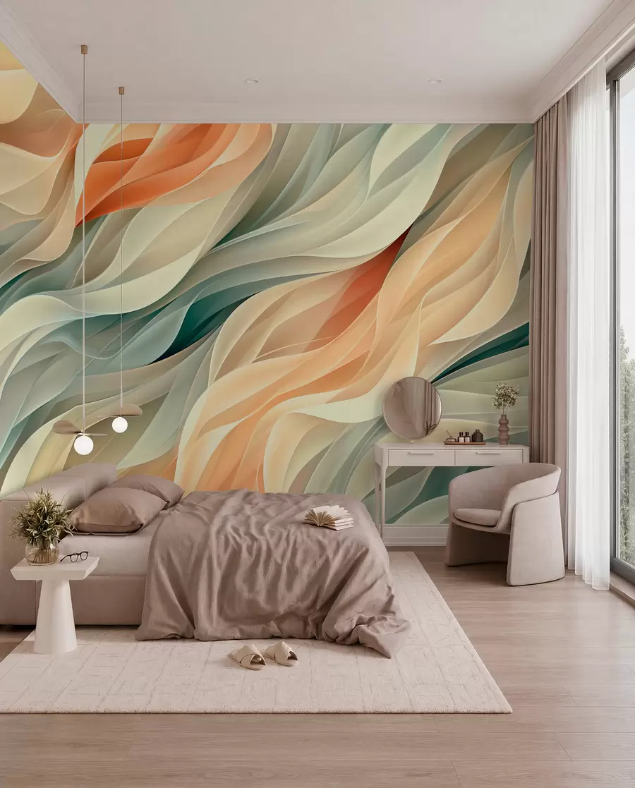Fototapet Okouzlující abstraktní design s jemnými pastelovými vlnami v teplých barvách w01335v1