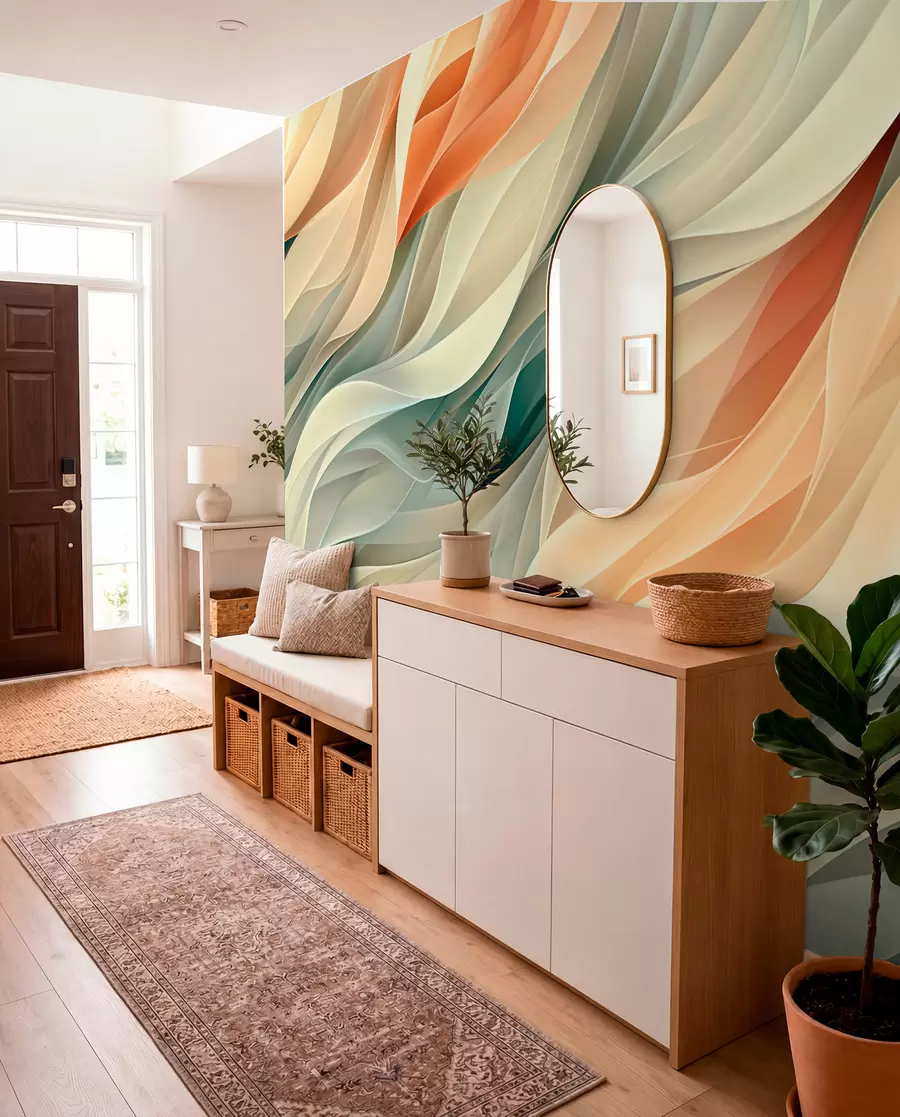 Fototapet Okouzlující abstraktní design s jemnými pastelovými vlnami v teplých barvách w01335v1