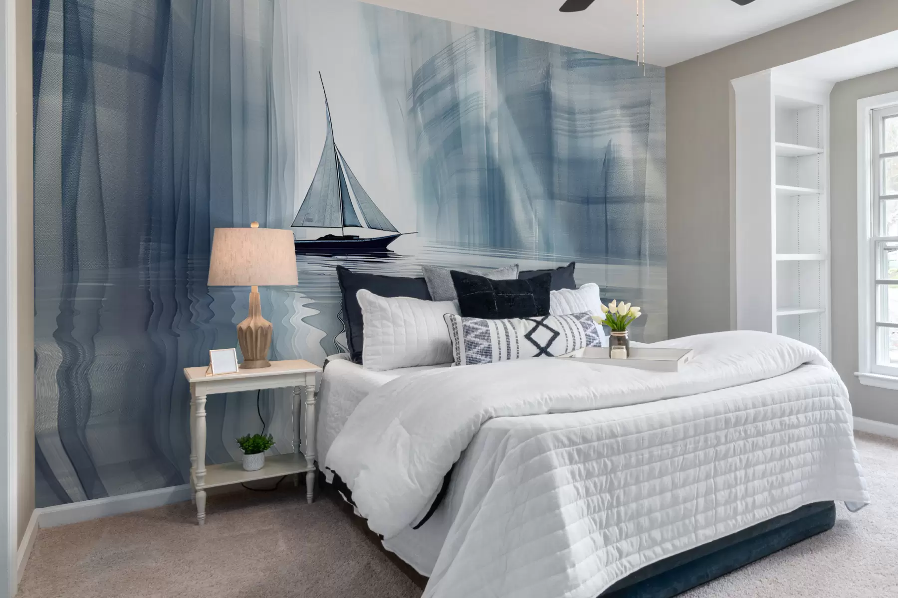 Fototapet Loď na vodě ve futuristickém stylu s modrými barvami w01338