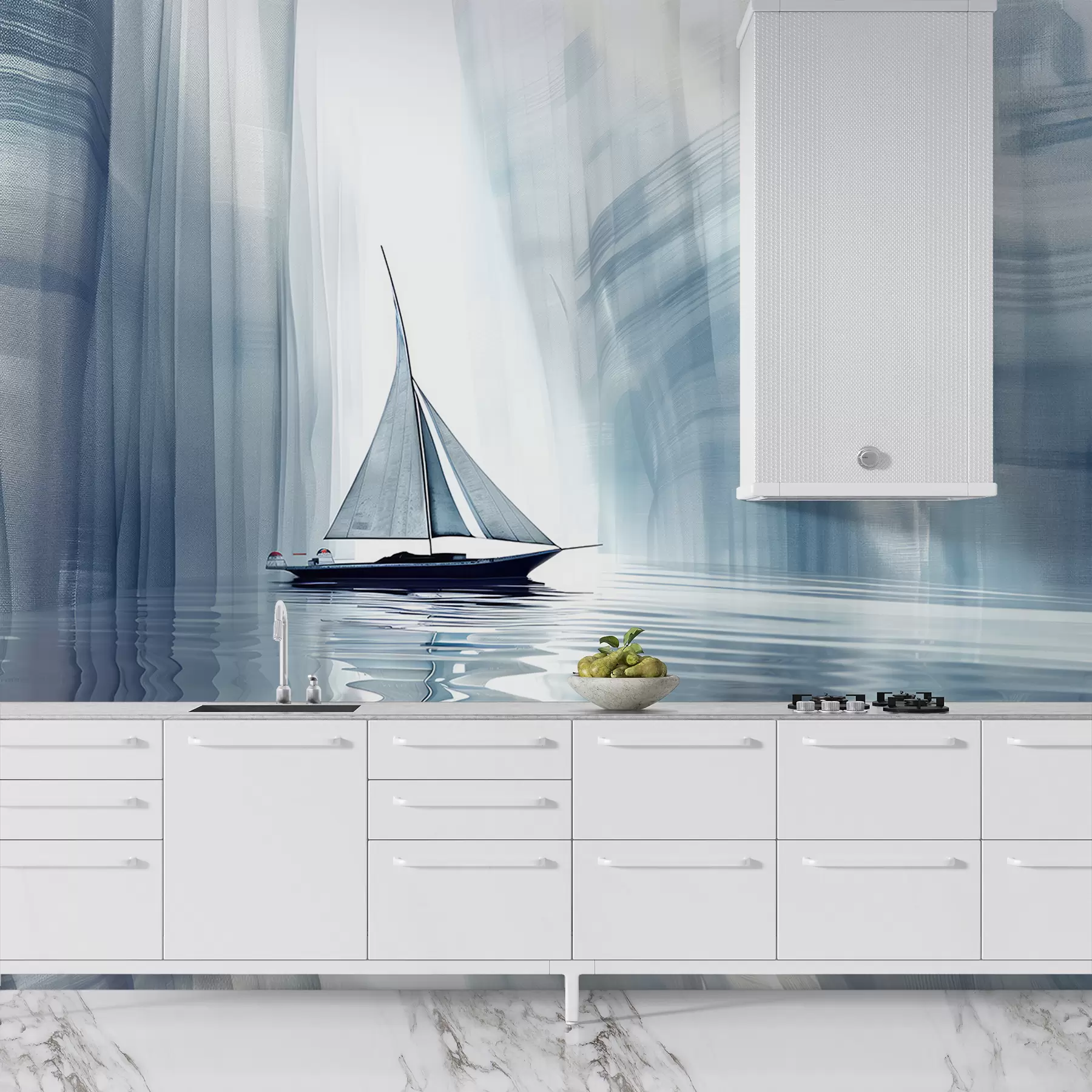 Fototapet Loď na vodě ve futuristickém stylu s modrými barvami w01338